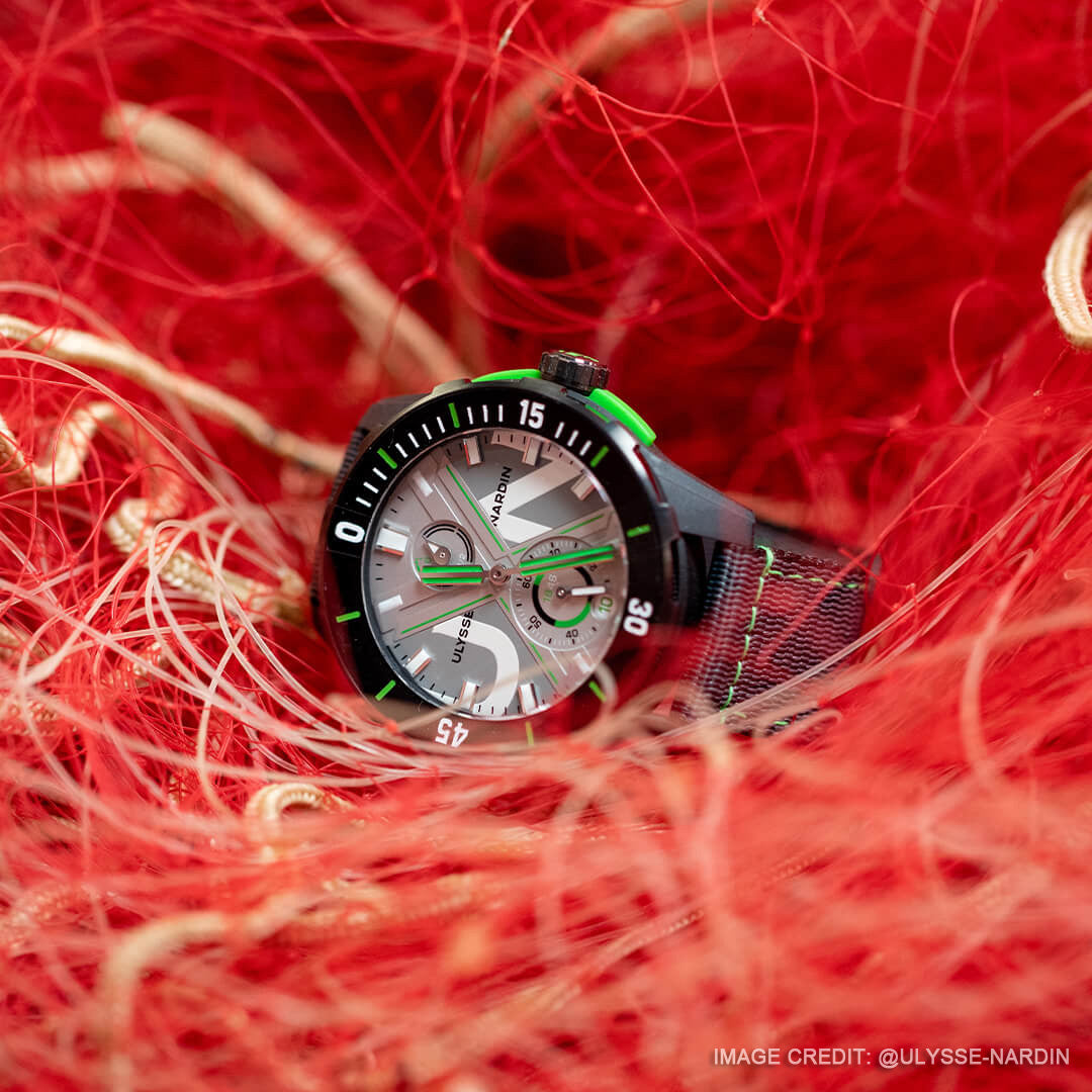 Ulysse Nardin Ocean Race Diver, the first diver watch constructed by using upcycled fishing nets