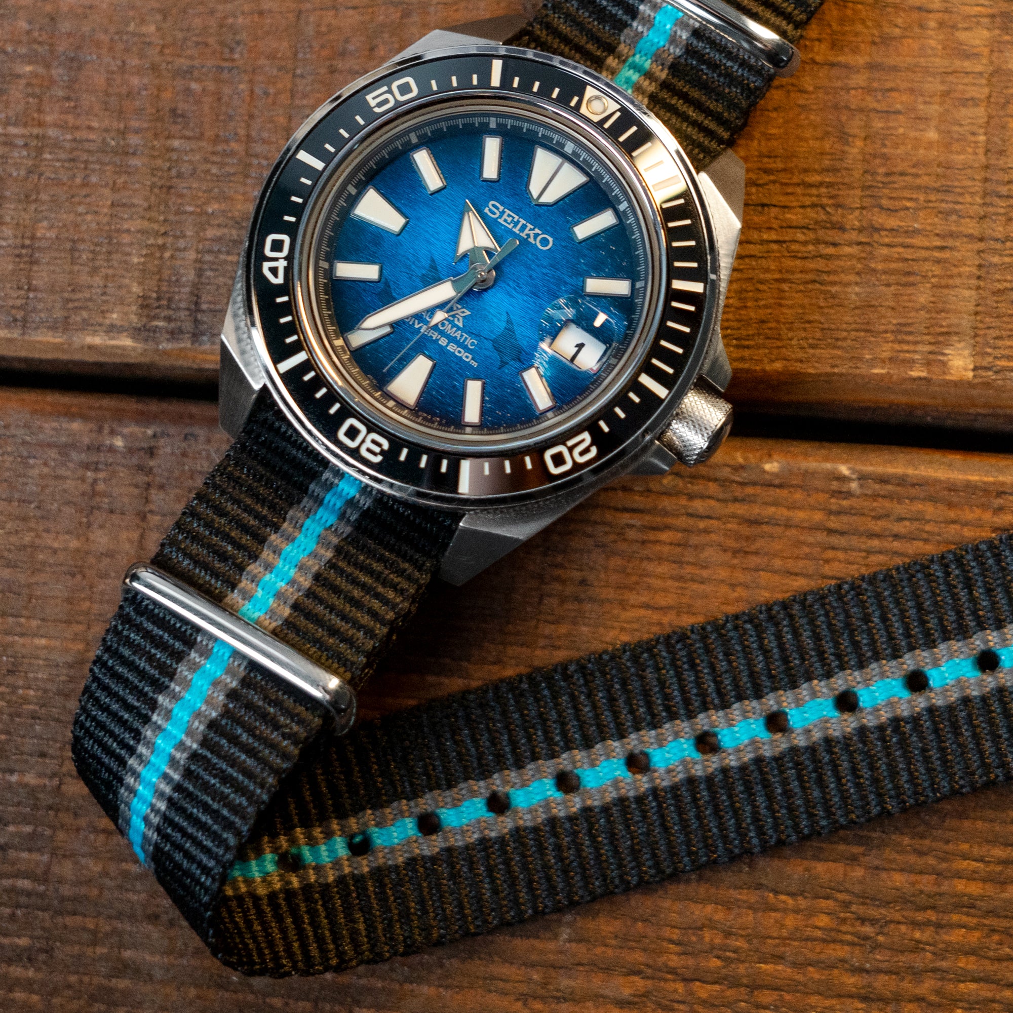 MiLTAT 22mm G10 military watch strap ballistic nylon armband, Polished - Black, Grey & Blue