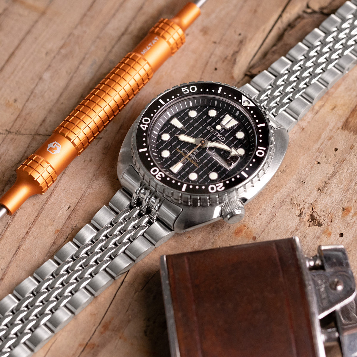 سوار ساعة Goma BOR مقاس 22 مم لساعات Seiko New Turtles SRP777 SRP775 SRPA21 (PADI)، من الستانلس ستيل - بتشطيب مصقول ومركزي لامع، مع مشبك V Diver