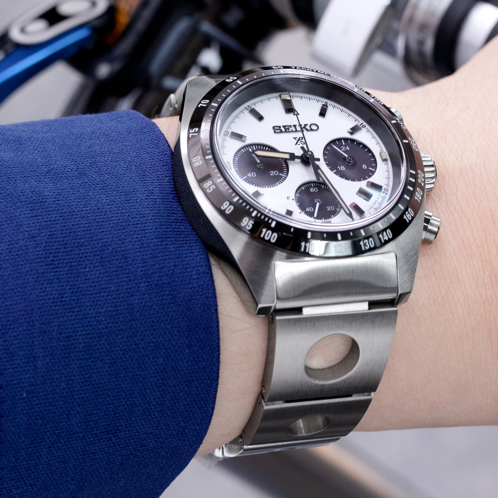 سوار ساعة رولبول 20 مم II لساعات سيكو بروسبكس سبيدتايمر SSC813 SSC815 SSC817، ستانلس ستيل - مصقول، إبزيم V دايفر