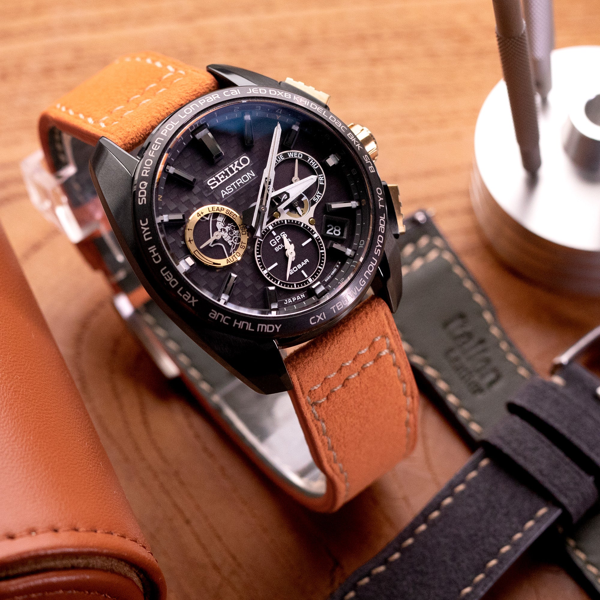 Orange Alcantara Fabric Quick Release Watch Band, Beige Stitching, 20mm, 21mm or 22mm Strapcode watch bands