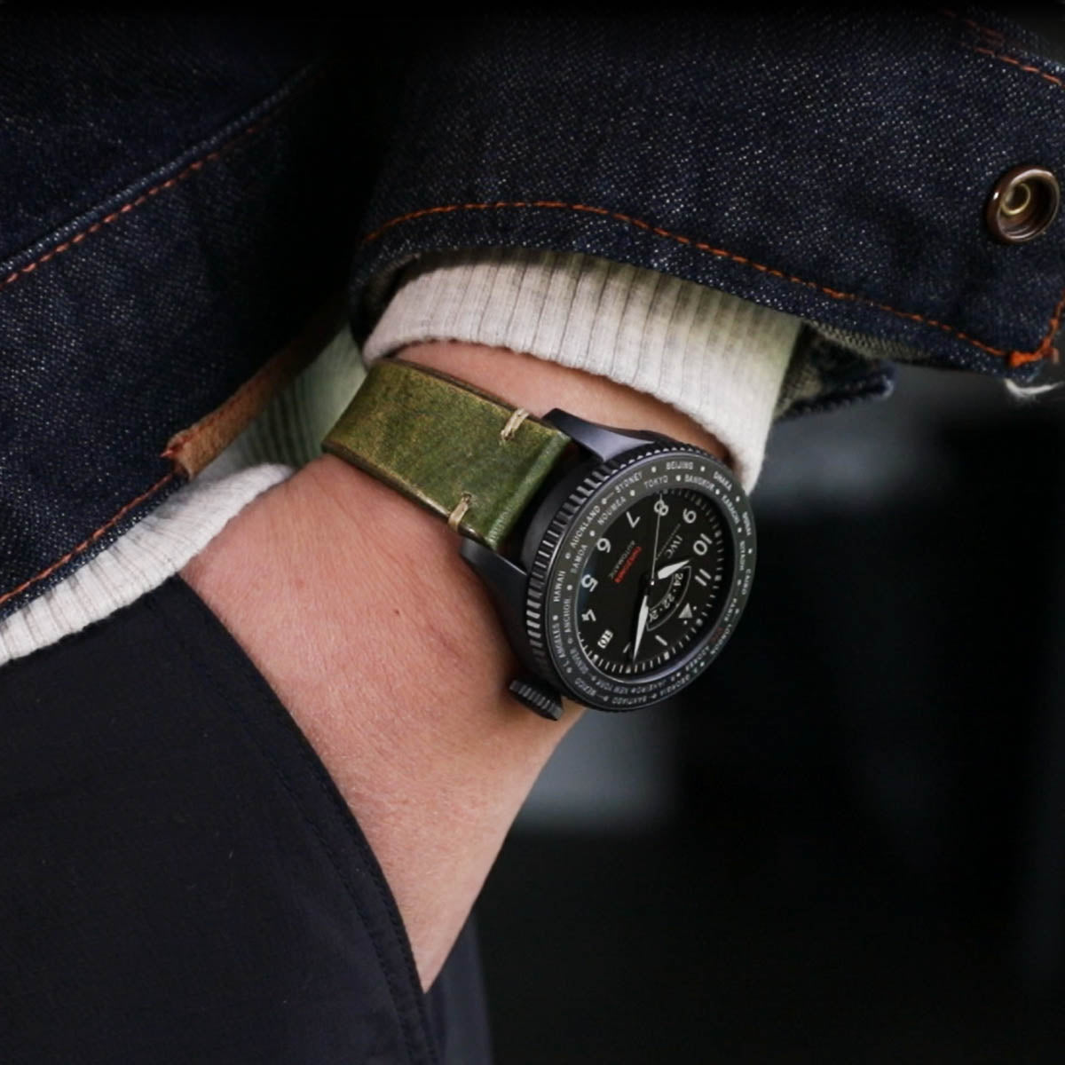IWC Pilot Timezoner TOP GUN Ceratanium IW395505 Italian leather watch band by Strapcode