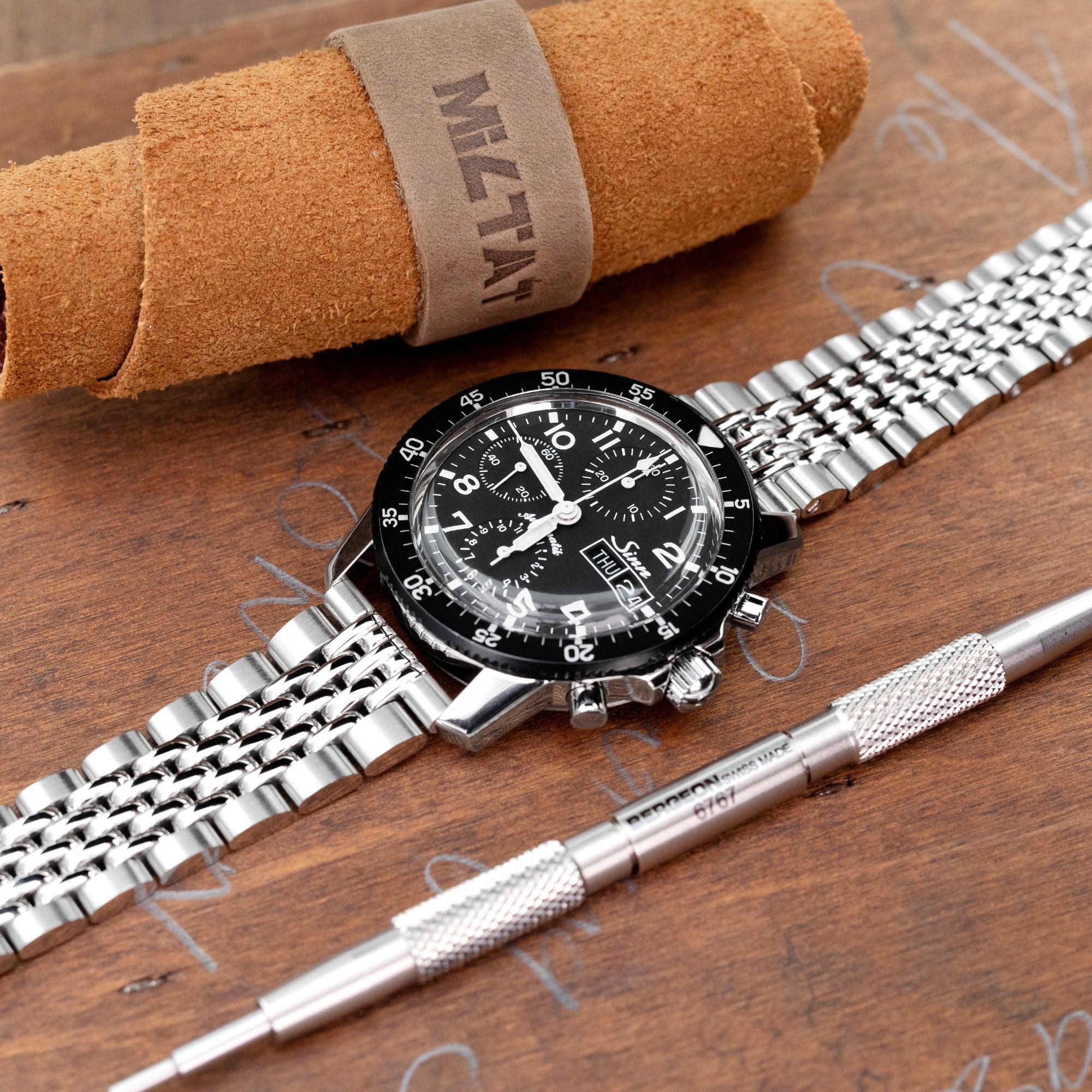 18mm, 19mm or 20mm Goma BOR Watch Band Straight End, 316L Stainless Steel Brushed and Polished V-Clasp Strapcode Watch Bands