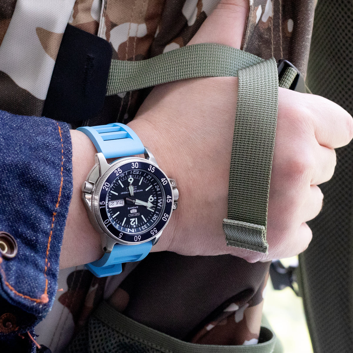 Sky Blue RM Vented FKM Rubber Quick Release Strap 20mm 22mm