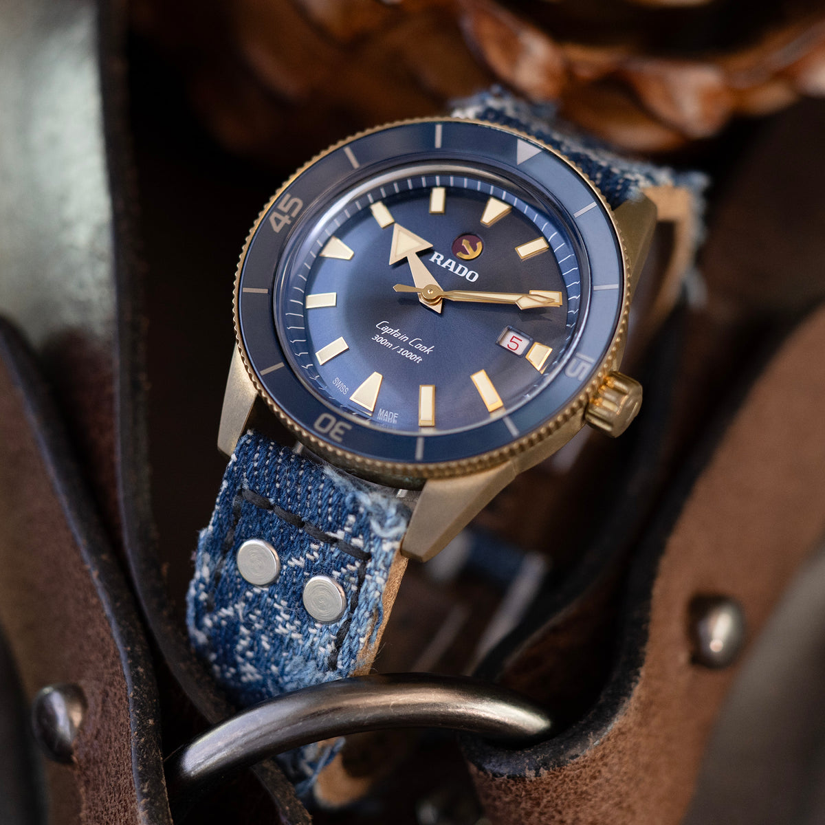 Heavy Distressed Blue Denim Rivet Watch Strap 21mm 22mm