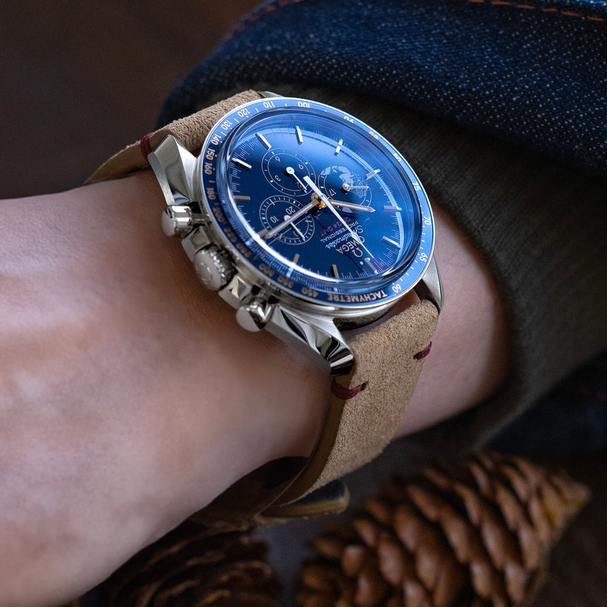 سوار ساعة من جلد الشمواه الإيطالي الكاكي 20 مم مع فك سريع، إصدار Red St.