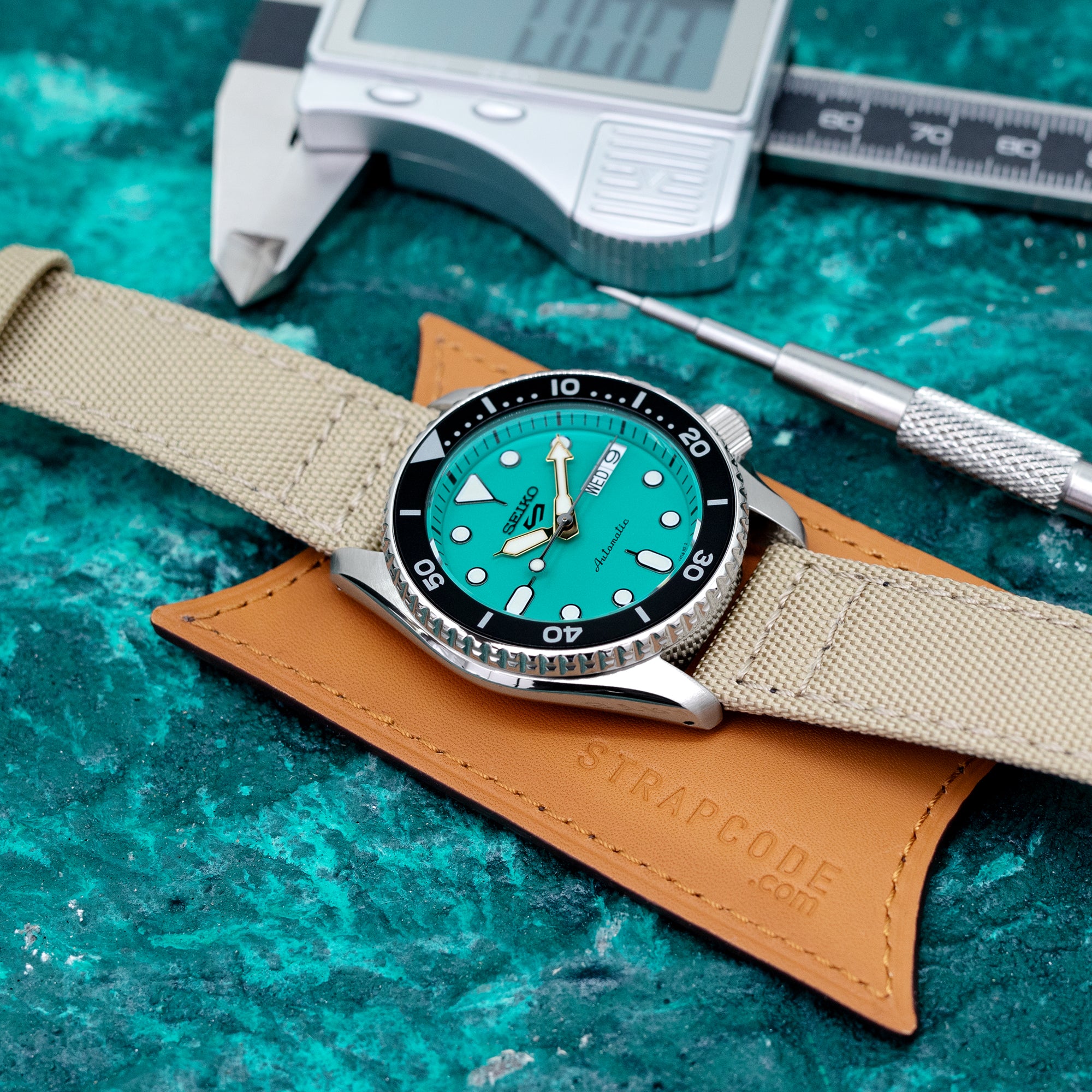 Q.R. 20mm Khaki Sailcloth Watch Band with leather lining Strapcode Watch Bands