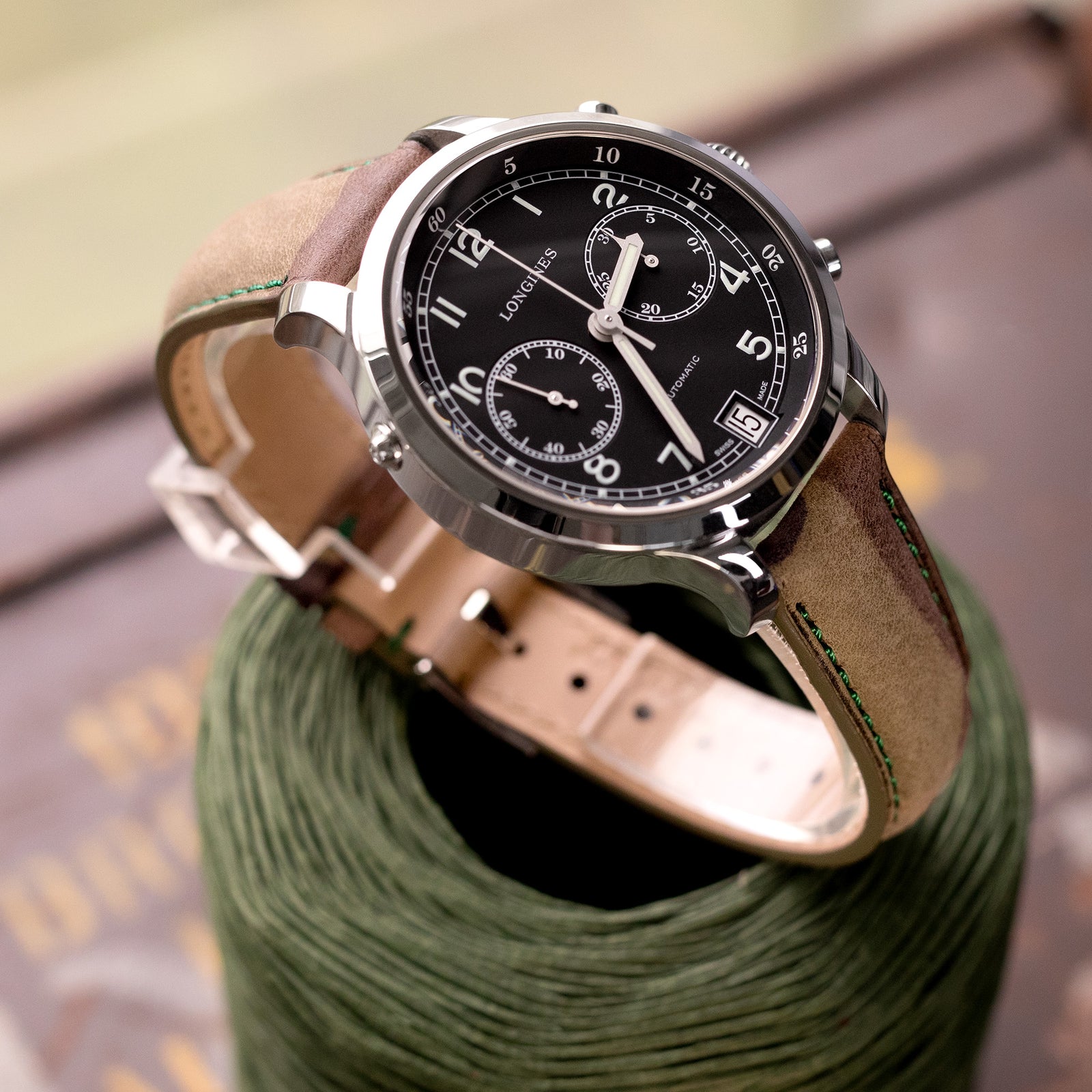 Quick Release, Forest Camo Pattern Italian Leather Tapered Watch Strap, 19mm to 22mm Strapcode Watch Bands