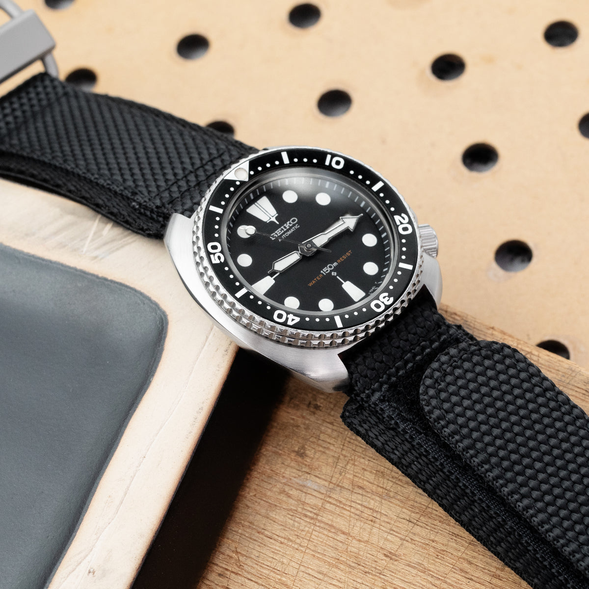 20mm or 22mm MiLTAT Honeycomb Black Nylon Hoop and loop Fastener Watch Strap Sandblasted Stainless Buckle, XL