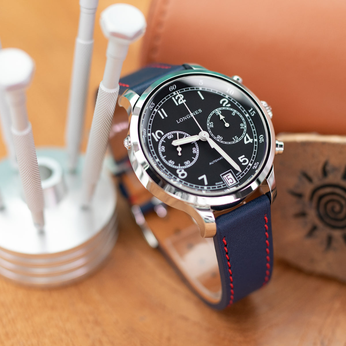 Blue Tapered Leather Quick Release Strap with Zermatt Lining