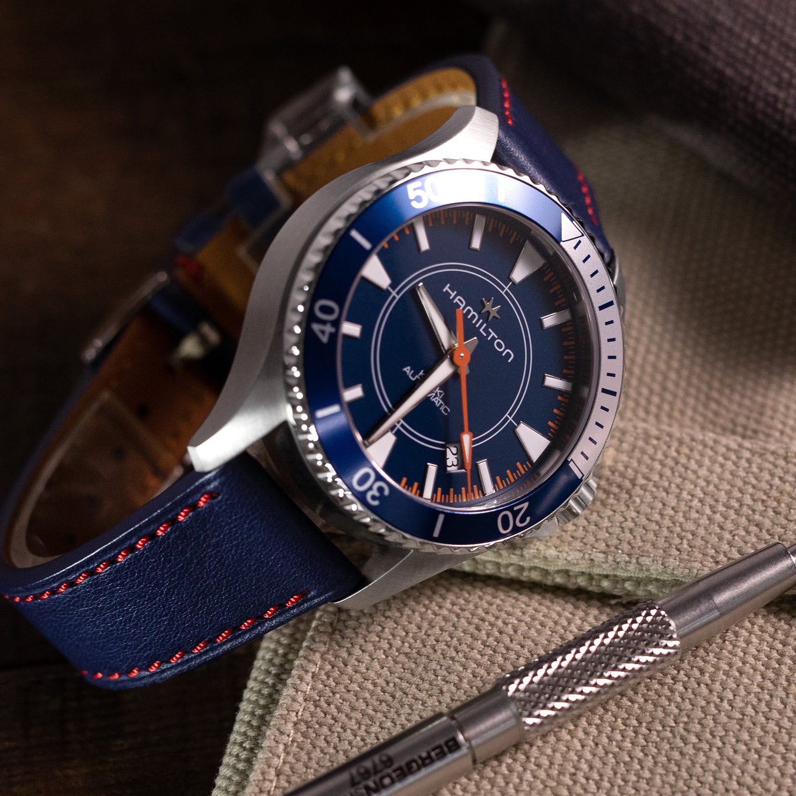 Blue Tapered Leather Quick Release Strap with Zermatt Lining