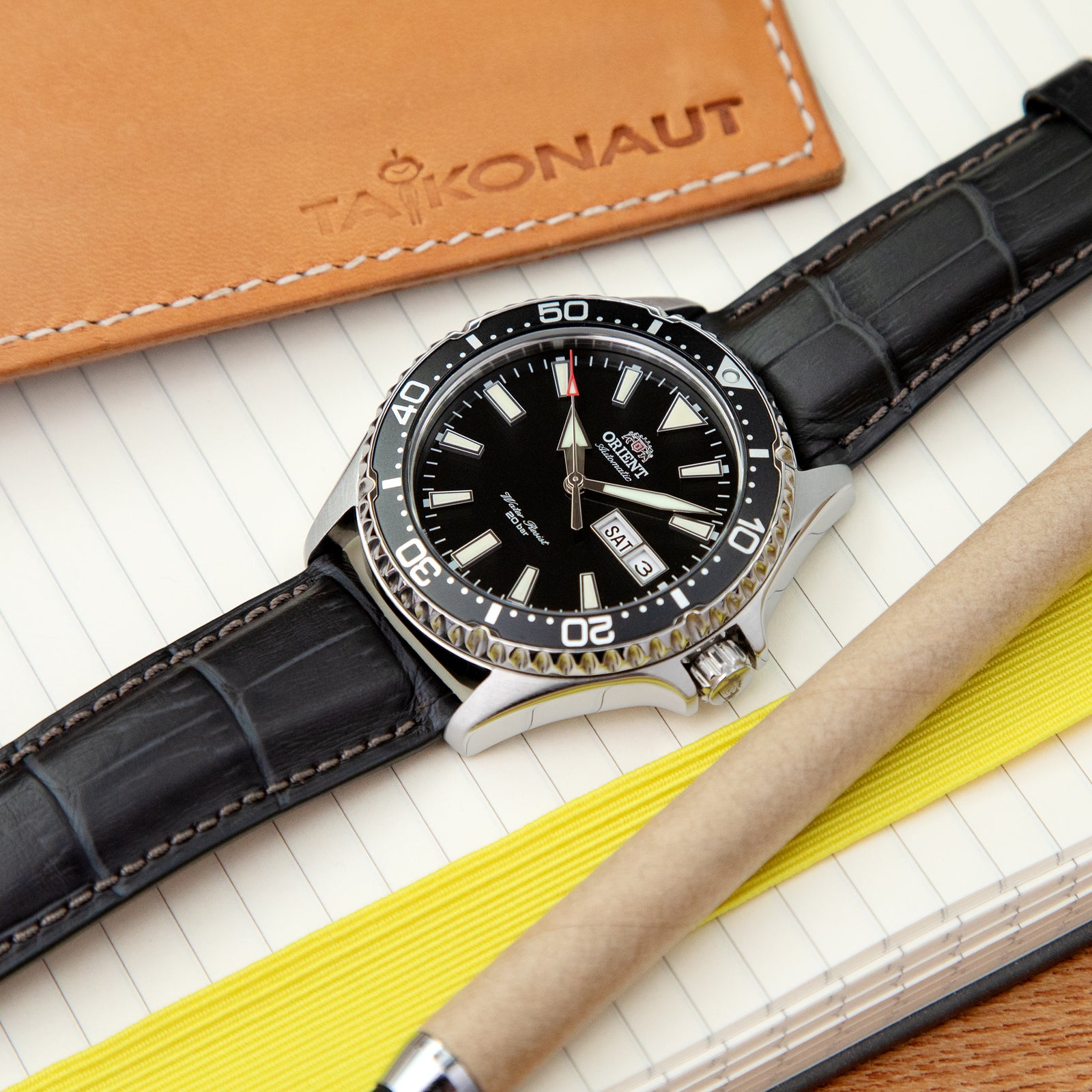 20mm or 22mm CrocoCalf (Croco Grain) Dark Grey Semi-Curved Watch strap, Polished Buckle