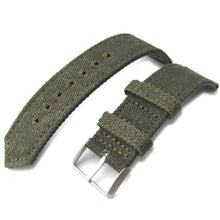 MiLTAT WW2 cinturino canvas verde militare lavato a 2 pezzi 20mm, 21mm o 22mm con foro tondo cucito e finitura sabbiata