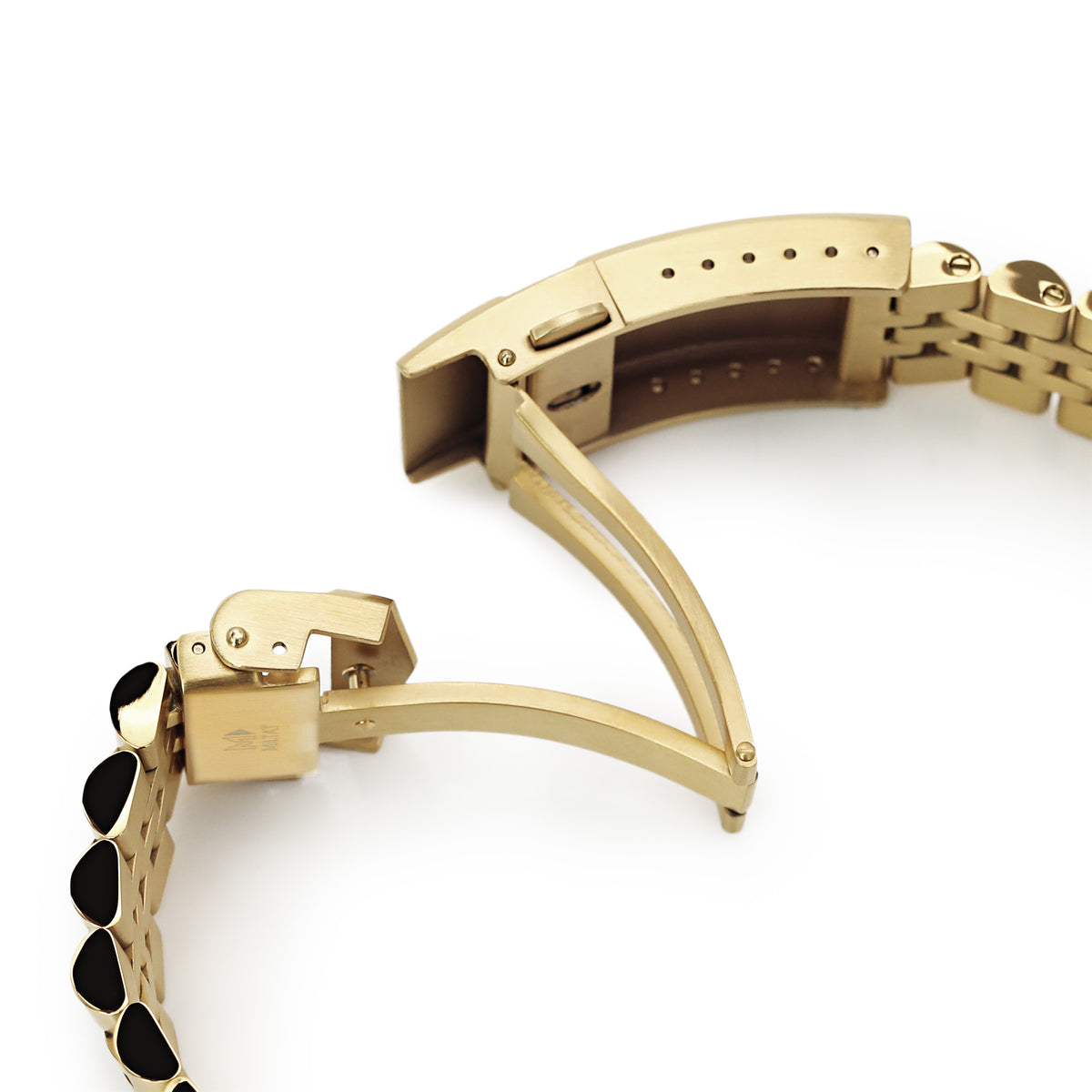 سوار ساعة 22 مم سوبر-J لويس JUB لساعات سيكو نيو تيرتلز SRP777 SRP775 SRPA21 (PADI)، ستانلس ستيل - طلاء ذهبي كامل، وصلات وسط لامعة، مشبك غطس V