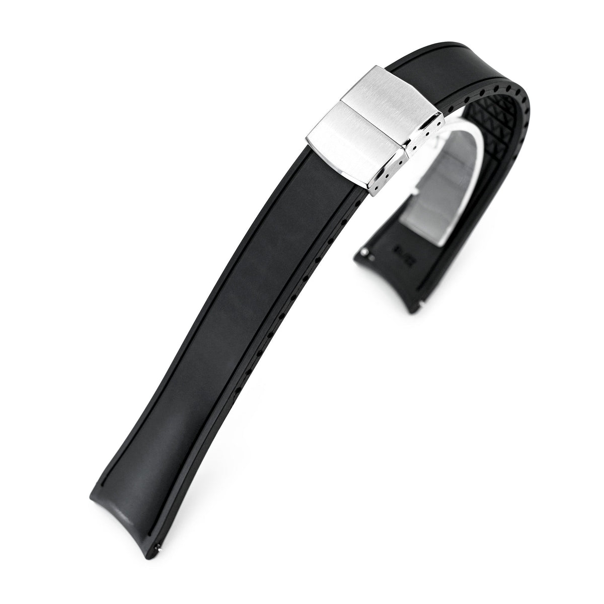 20mm or 22mm FKM34 Black Rubber Quick Release Watch Band, Deployment Clasp Strapcode watch band