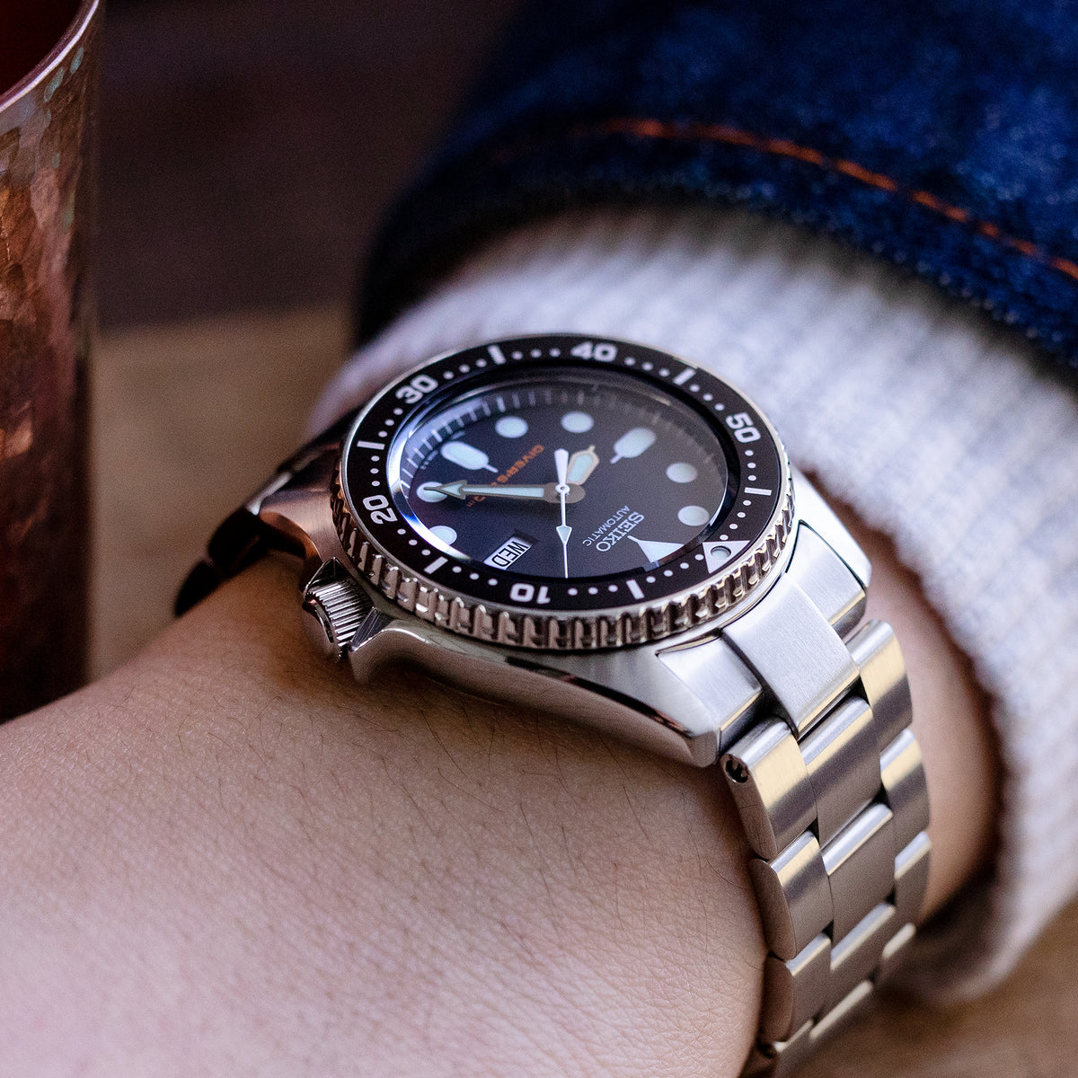 سوار ساعة Super-O Boyer مقاس 20 مم متوافق مع Seiko SKX013، مصنوع من فولاذ 316L المقاوم للصدأ مع قفل مزدوج بزر V-Clasp
