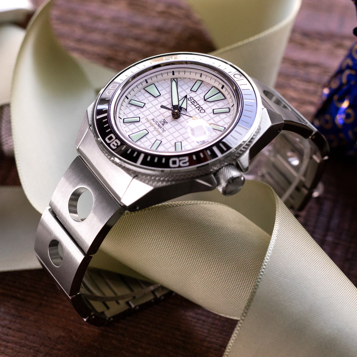 سوار ساعة رولبول 22 مم لساعات سيكو كينج ساموراي SRPE33 SRPE37 SRPF79، ستانلس ستيل - مصقول، إبزيم V Diver