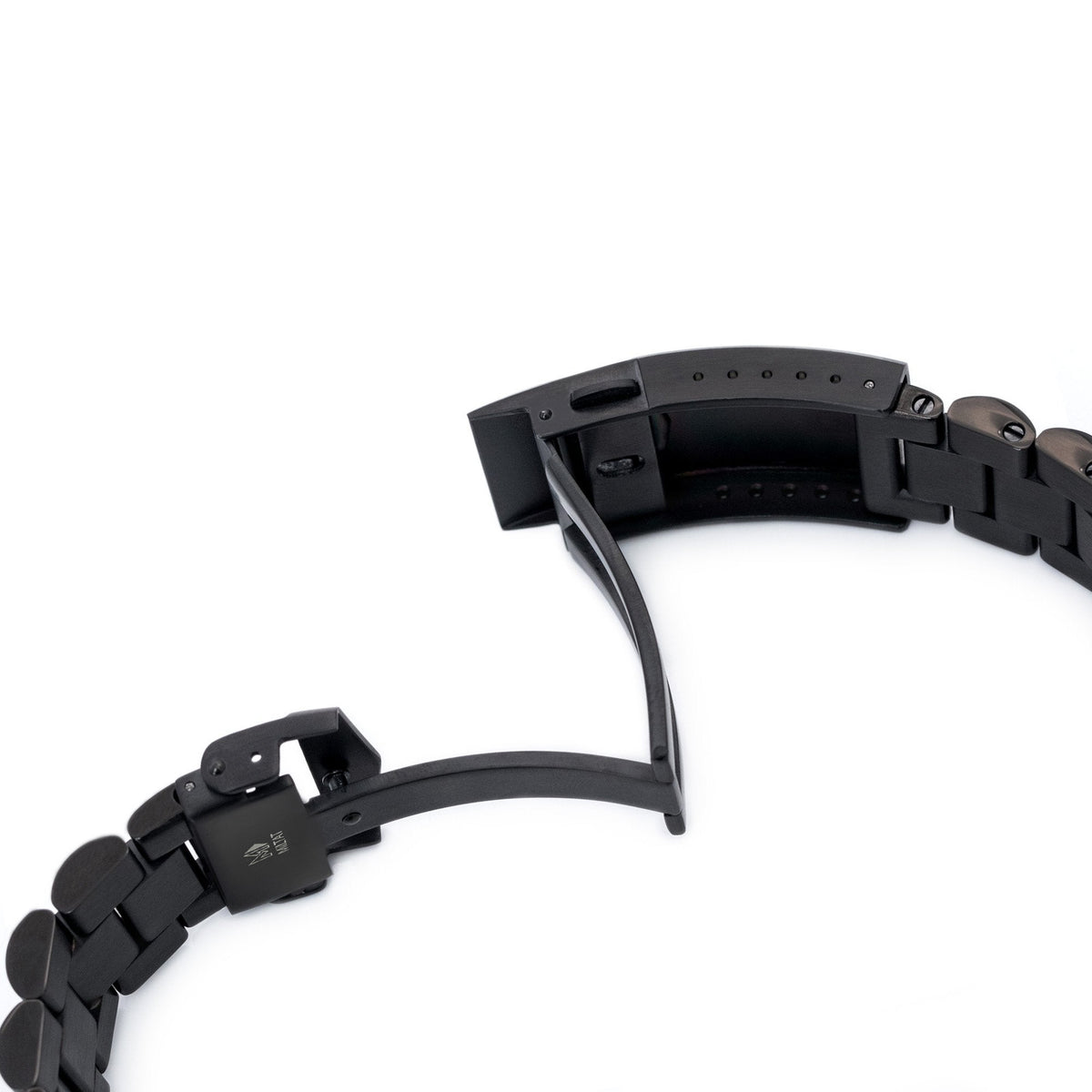 سوار ساعة Endmill مقاس 22 مم، نهاية مستقيمة، من الفولاذ المقاوم للصدأ 316L مع طلاء DLC شبيه بالألماس، إبزيم V-Clasp