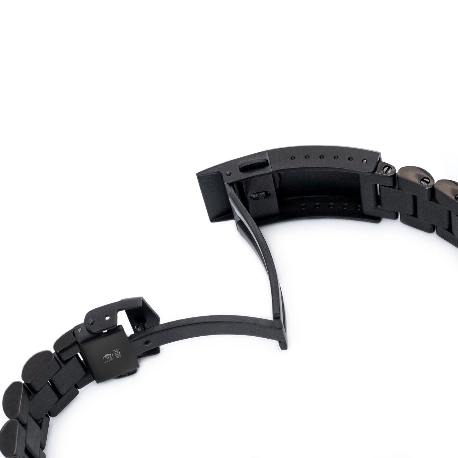 سوار ساعة Endmill مقاس 22 مم، نهاية مستقيمة، من الفولاذ المقاوم للصدأ 316L مع طلاء DLC شبيه بالألماس، إبزيم V-Clasp