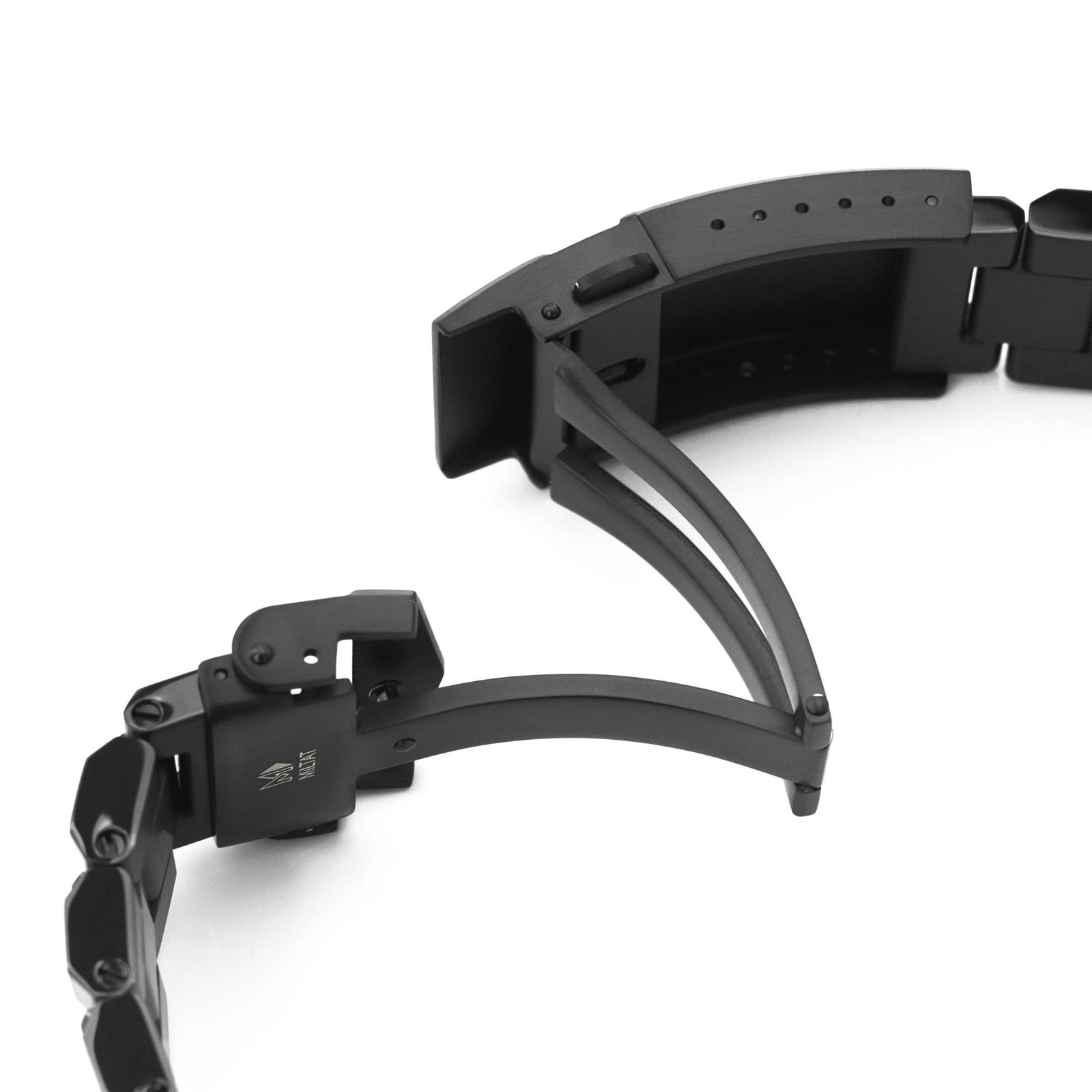 سوار ساعة هيكساد 22 مم نهاية مستقيمة، فولاذ مقاوم للصدأ 316L مع طلاء DLC شبيه بالألماس، إبزيم V-Clasp