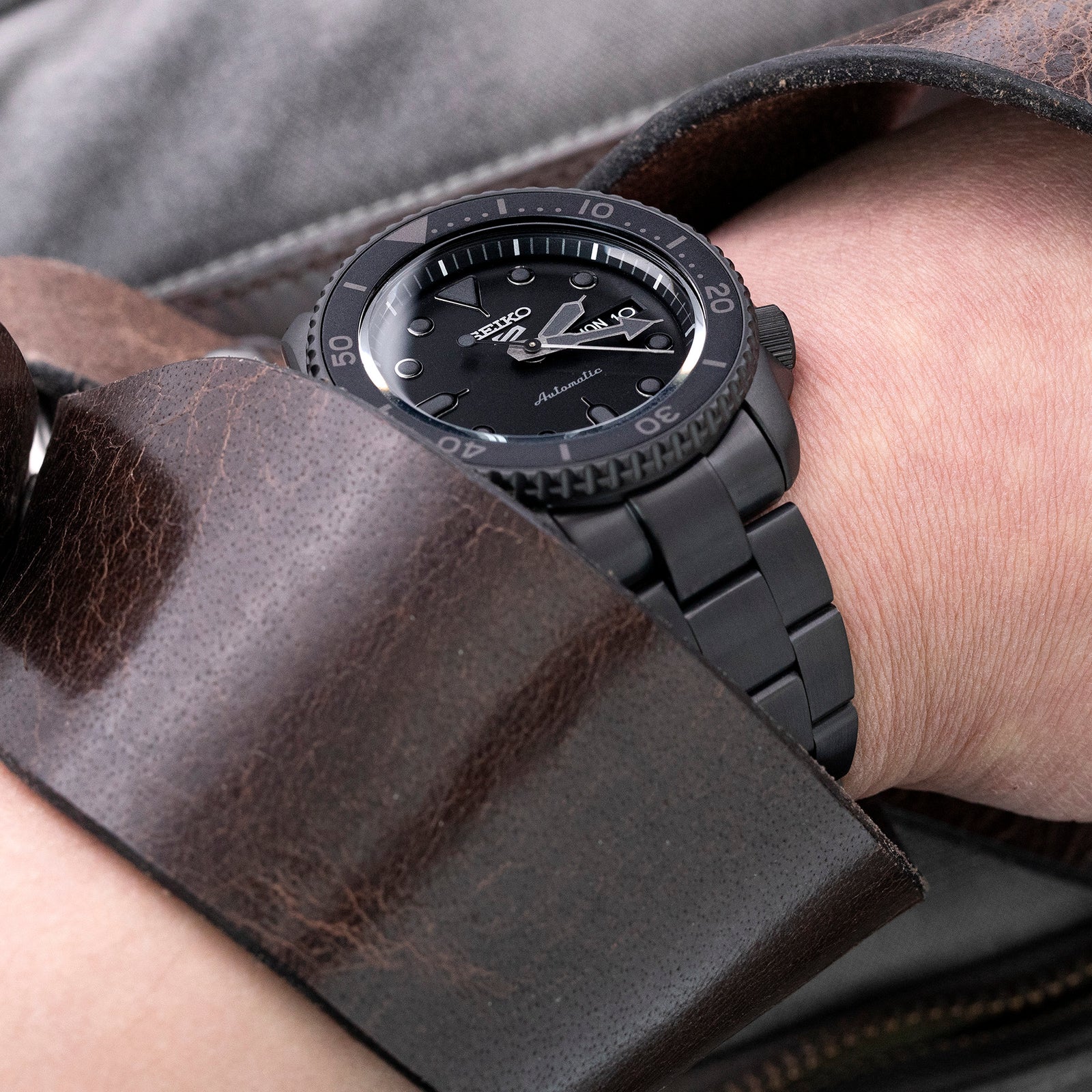 Super-O Boyer DLC Black Stainless Steel Bracelet for Seiko 5 Sports SRPD79