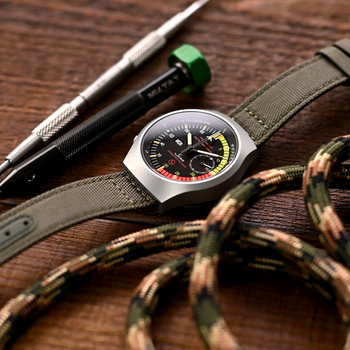 Q.R. Military Green Sailcloth Watch Band with leather lining, 19mm, 20mm or 23mm