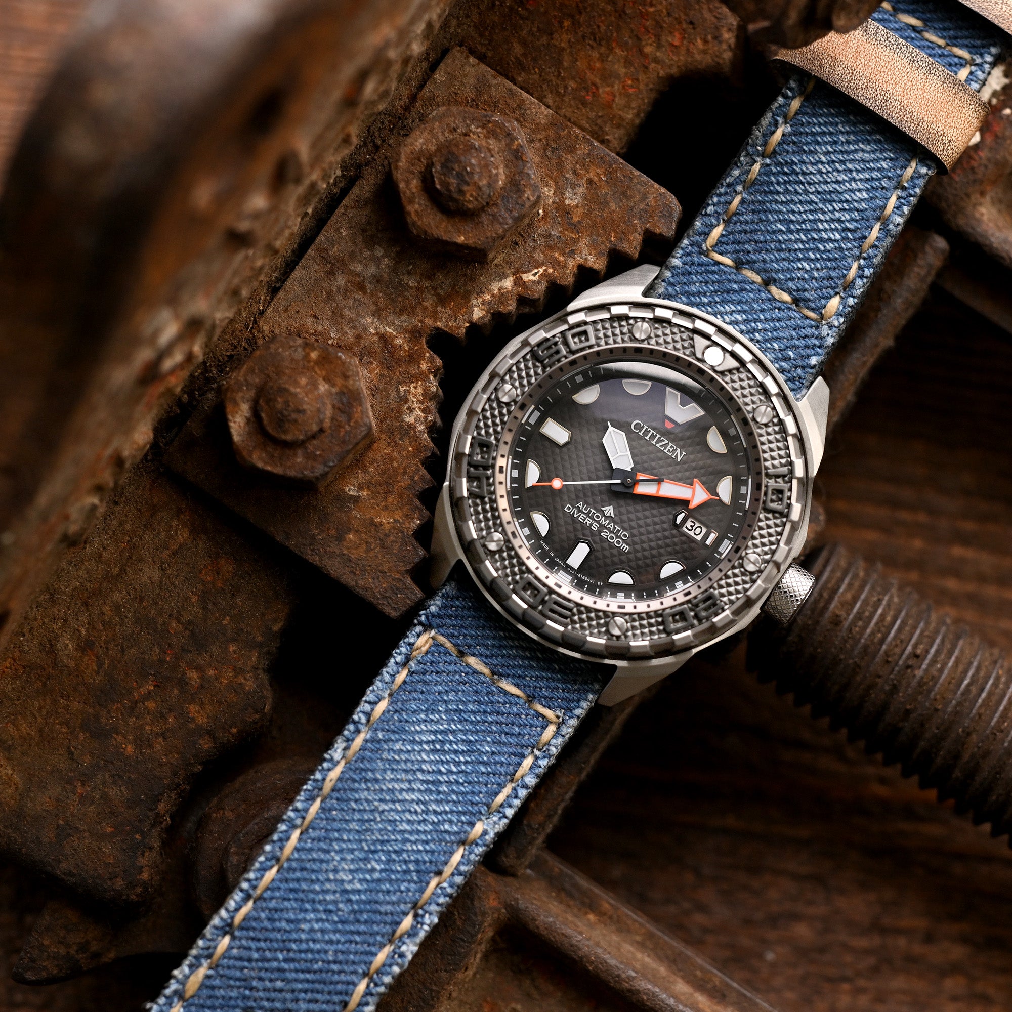 Gunny X MT Denim Blue Washed Canvas Watch Band, 24mm or 26mm Strapcode watch bands