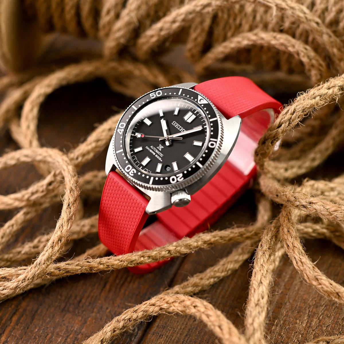 20mm FKM32 Red Rubber Quick Release Watch Band, Deployment Clasp