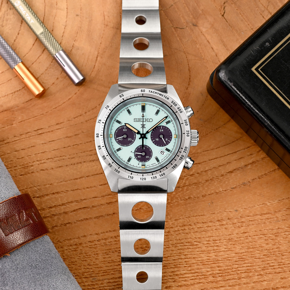 20mm Rollball II Watch Band for Seiko Prospex Speedtimer SSC813 SSC815 SSC817, Stainless Steel - Brushed, V Diver Clasp
