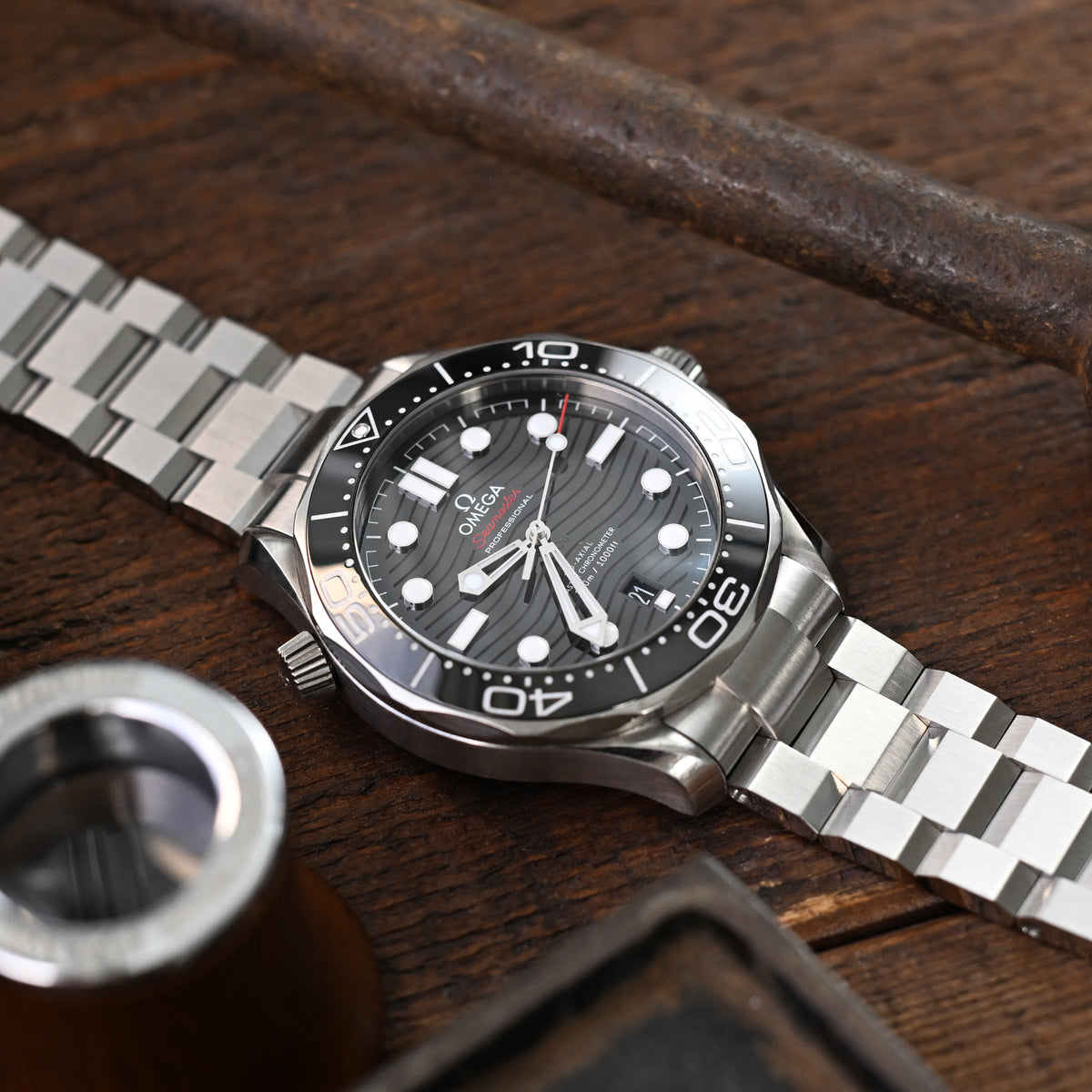 20mm Hexad III Watch Band for Omega Seamaster 42mm, 316L Stainless Steel Brushed V-Clasp