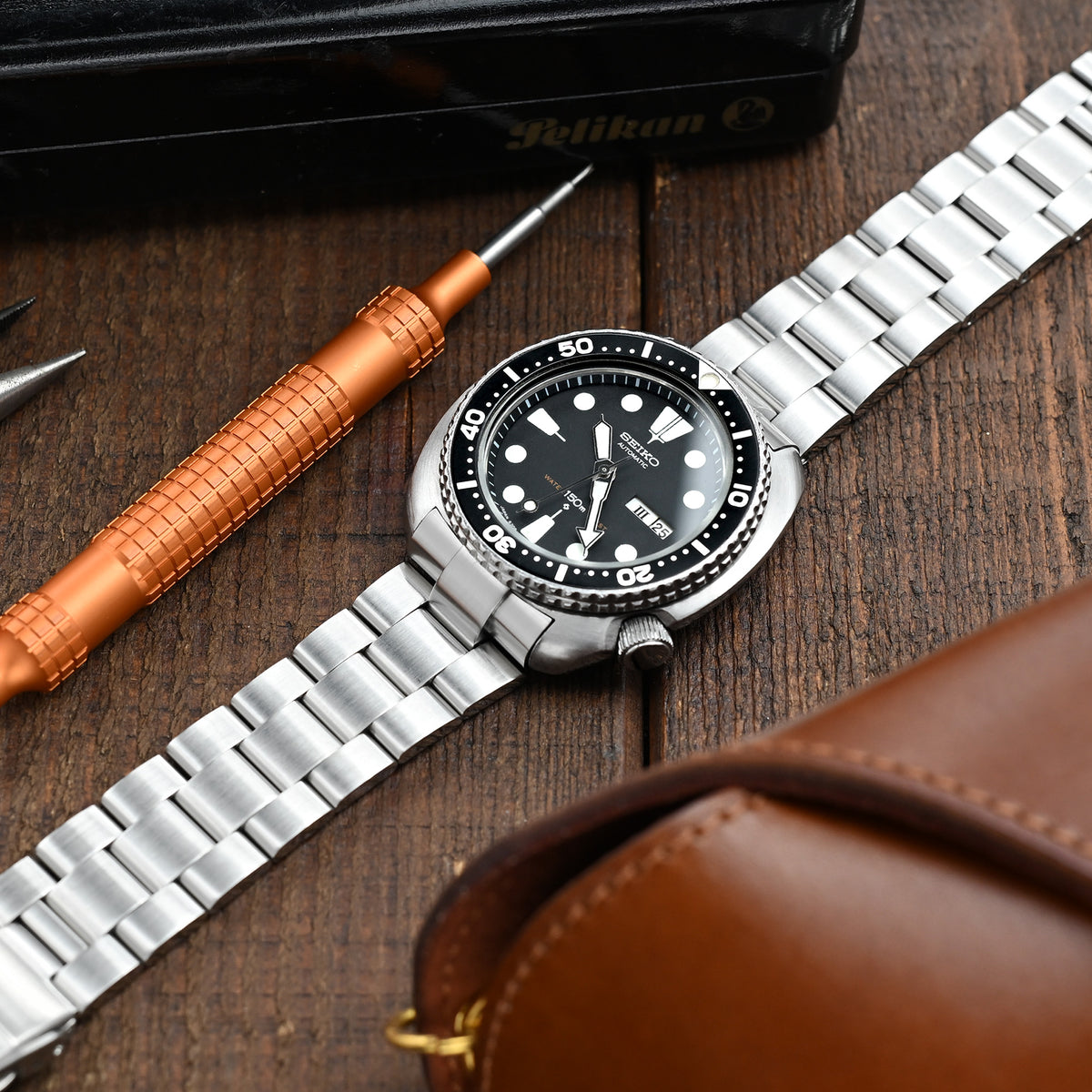 سوار ساعة سوبر-أو بوير 22 مم متوافق مع سيكو 6309-7040 و6306-7001، من الفولاذ المقاوم للصدأ 316L مع مشبك V مصقول