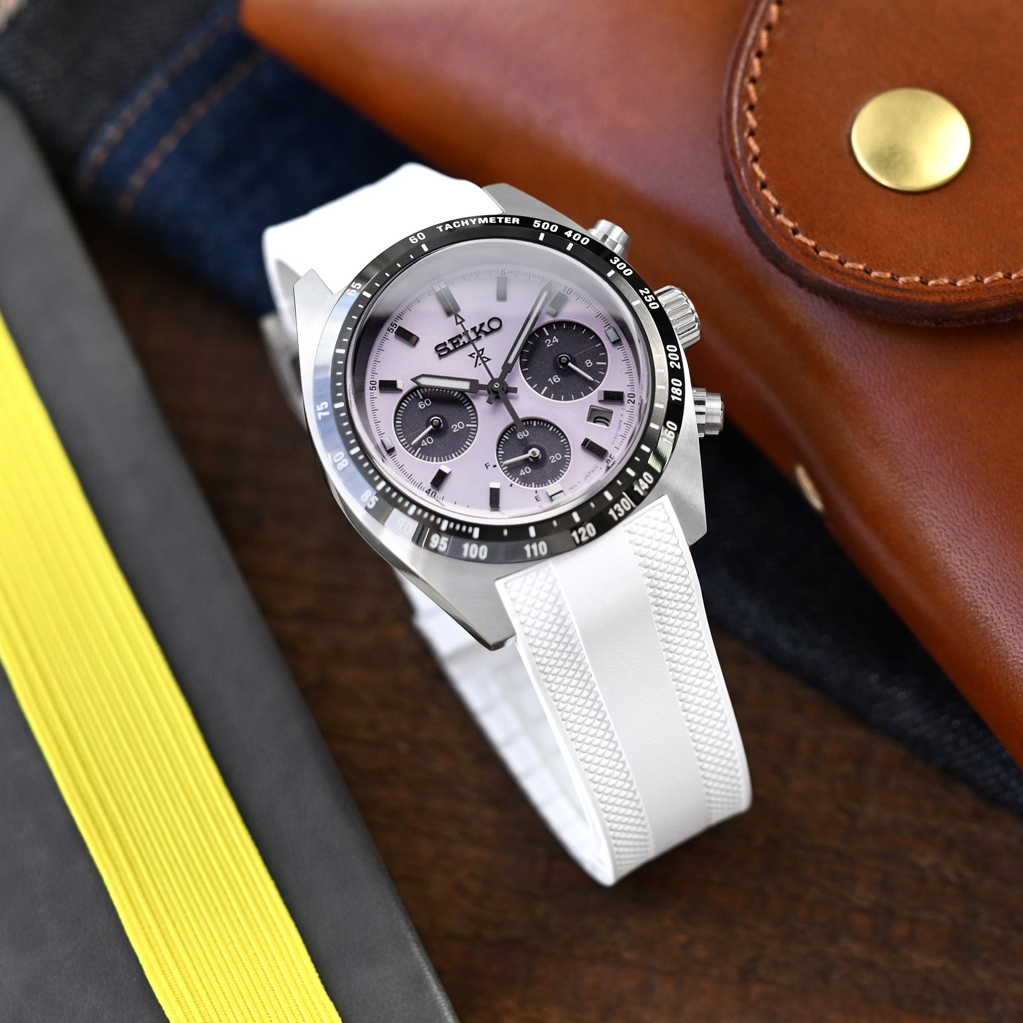 StrapXPro - White SMX03A Rubber Strap compatible with Seiko Speedtimer SSC813 Series Strapcode watch bands