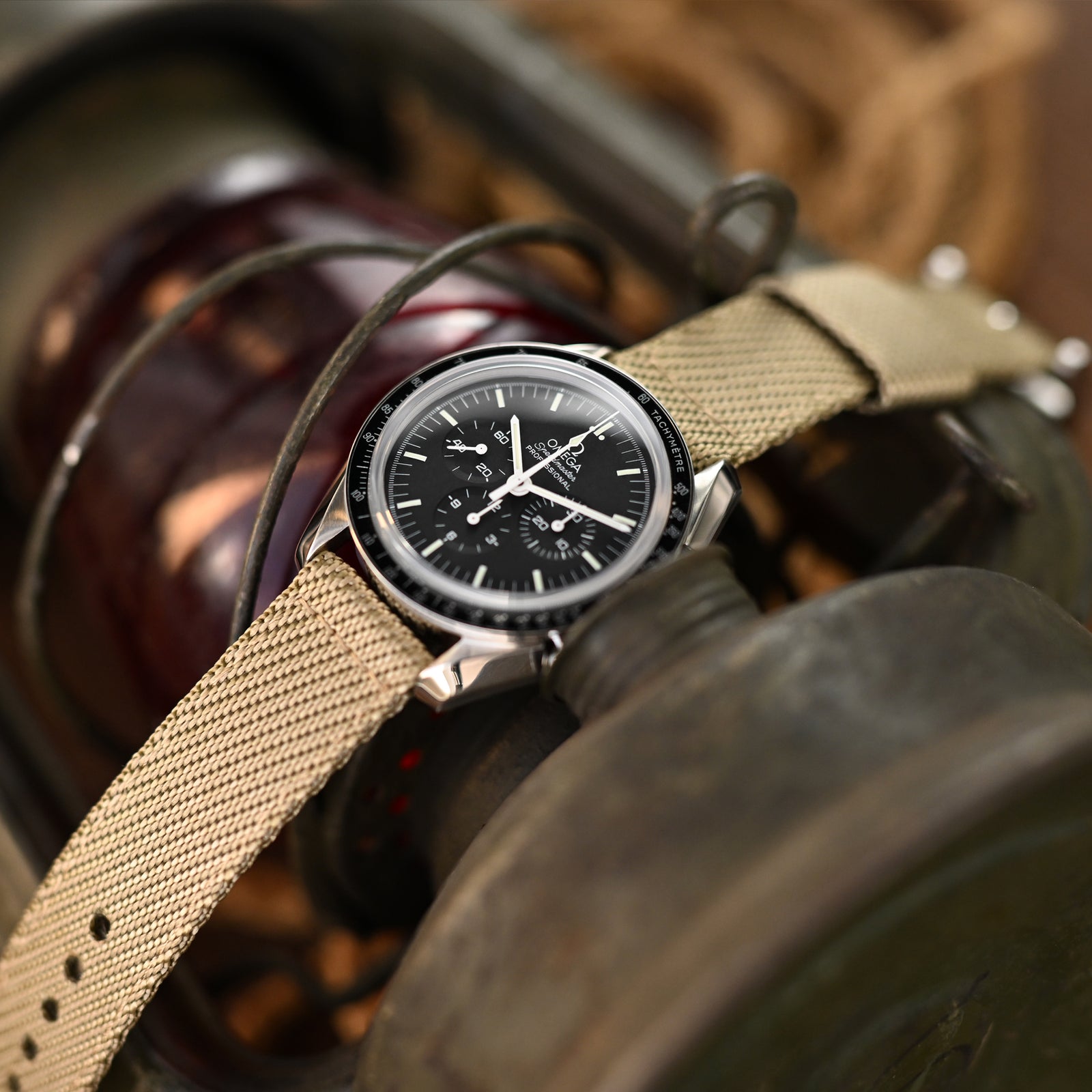 2-pcs Nylon Watch Band, Khaki, Quick Release, Polished Buckle Strapcode Watch Bands