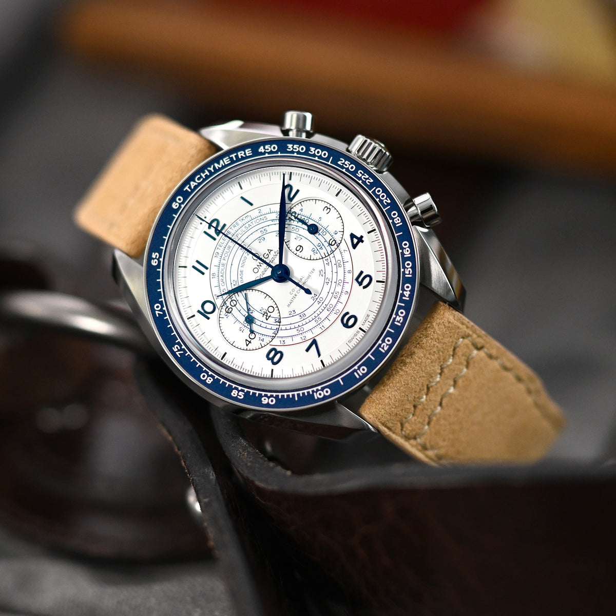 Khaki Alcantara Fabric Quick Release Watch Band, Beige Stitching, 20mm, 21mm or 22mm