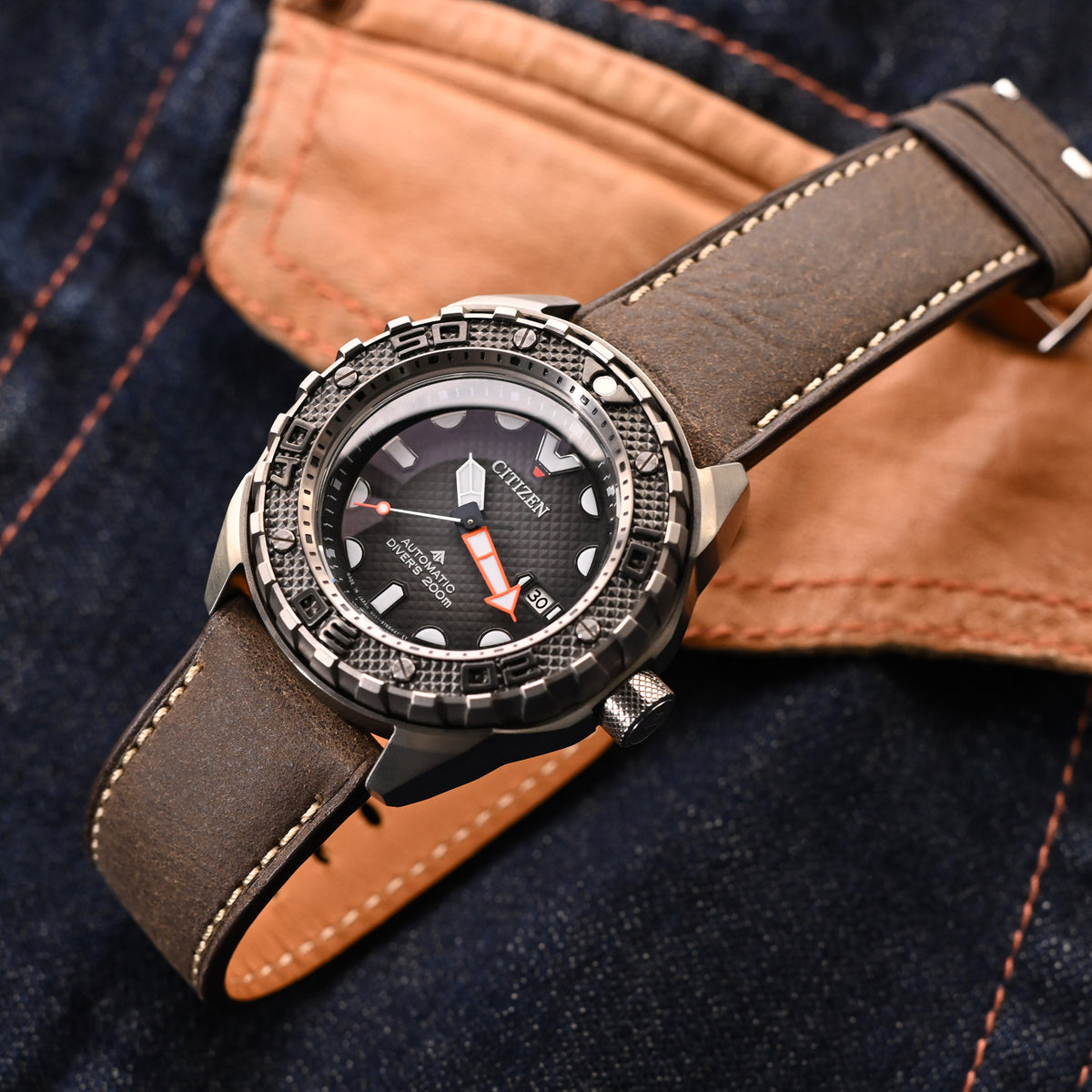 Dark Brown Italian Leather Strap with Beige Stitching for Panerai