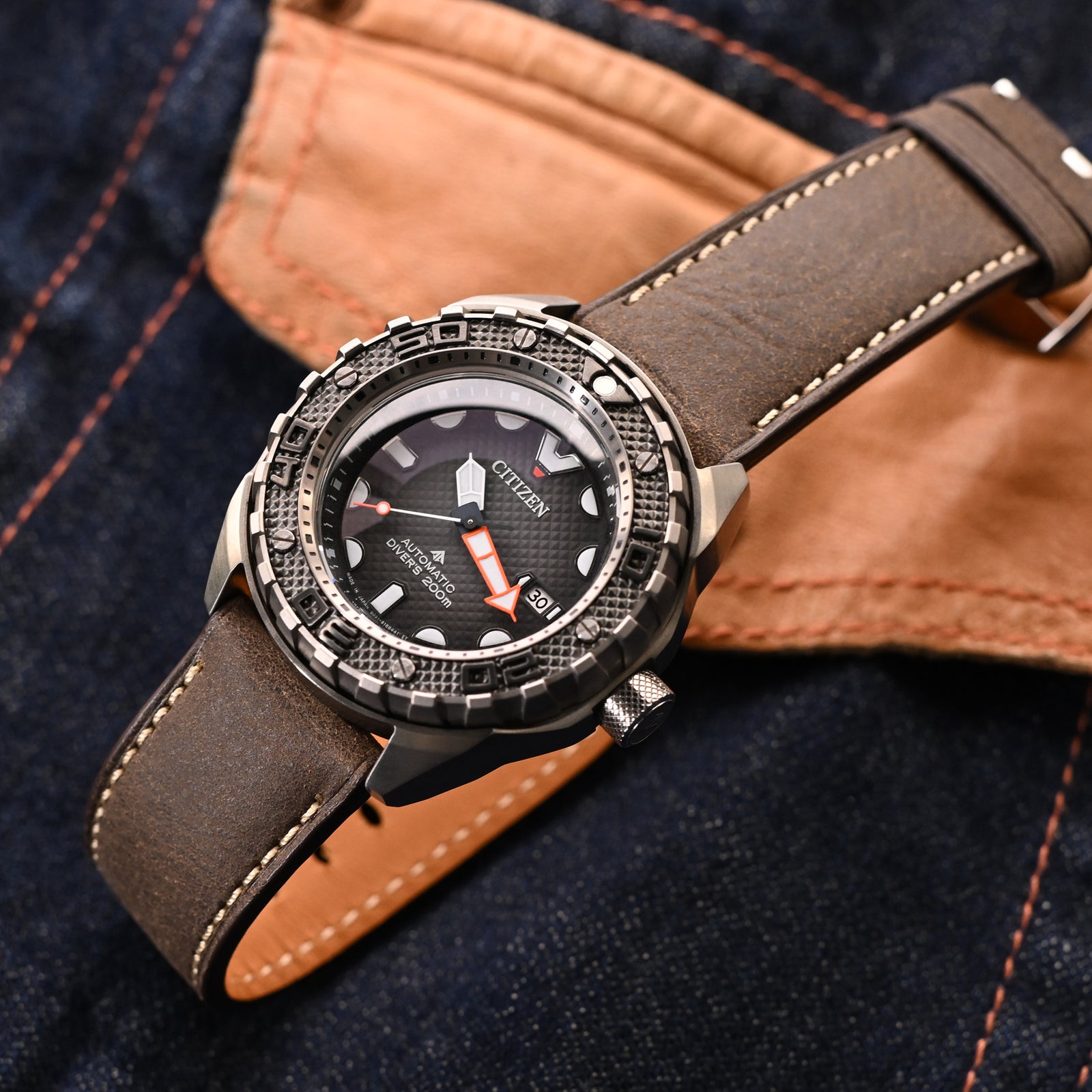 Pam Collection, Dark Brown Italian Leather Watch Strap for Panerai, Beige Stitching Strapcode watch bands