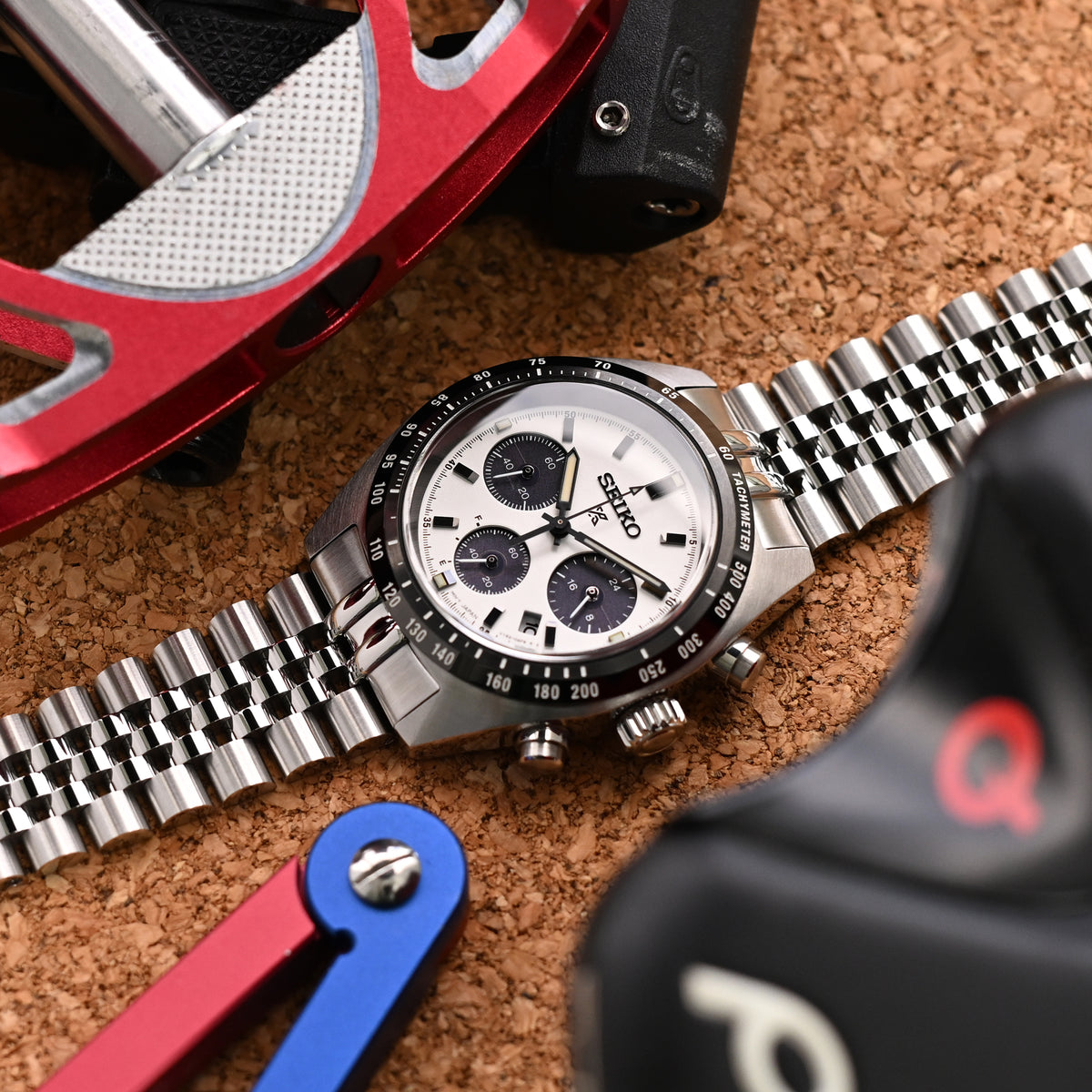 سوار ساعة سوبر-JUB II مقاس 20 مم لساعات سيكو بروسبكس سبيدتايمر SSC813 SSC815 SSC817، من الستانلس ستيل - مطفي مع وسط لامع، مشبك V دايفر