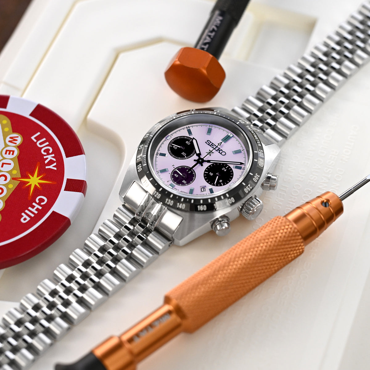 سوار ساعة سوبر-JUB II مقاس 20 مم لساعات سيكو بروسبكس سبيدتايمر SSC813 SSC815 SSC817، من الستانلس ستيل - مطفي مع وسط لامع، مشبك V دايفر