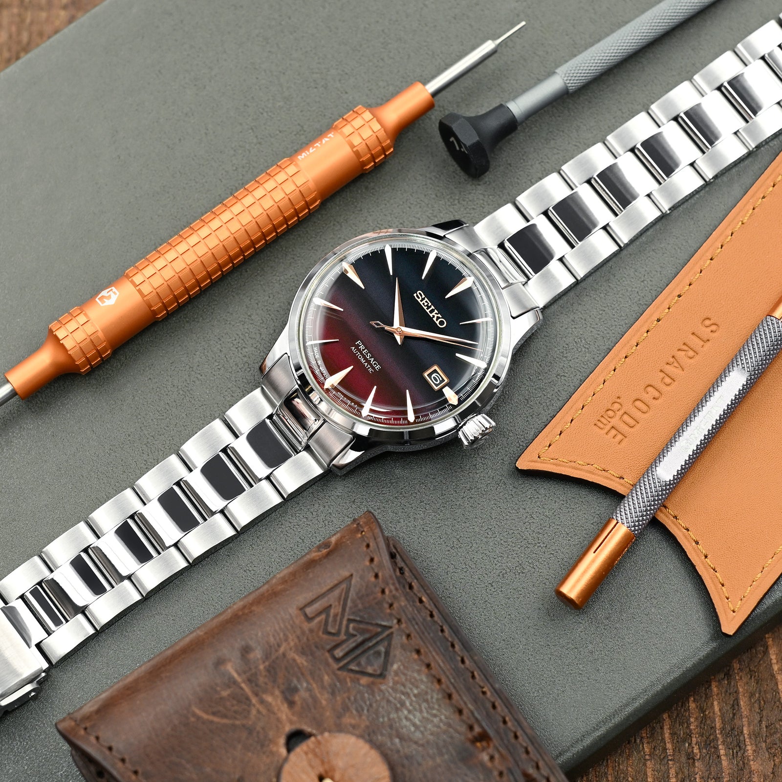 سوار ساعة Super-O Boyer مقاس 20 مم لساعات Seiko Cocktail SRPB41 SSA345 SSA341، من الستانلس ستيل - مصقول مع وسط لامع، مشبك V Diver