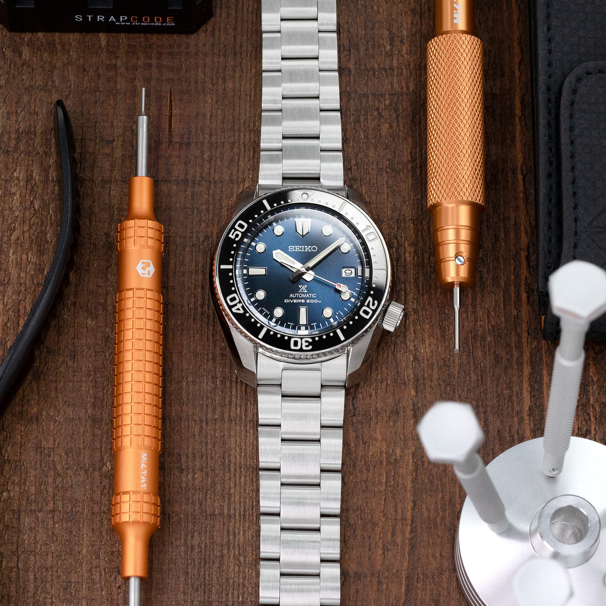 سوار ساعة Super-O Boyer مقاس 20 مم لسيكو Steelmaster SPB185 SPB187، ستانلس ستيل - مصقول، مشبك غطاس باتون