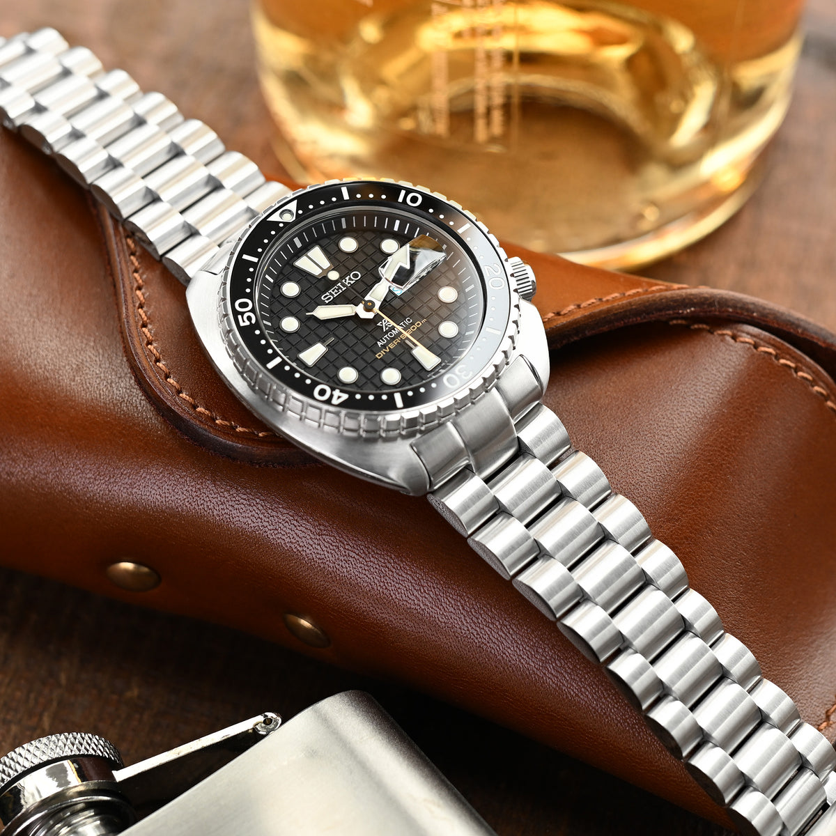 سوار ساعة Endmill مقاس 22 مم لساعات Seiko New Turtles SRP777 وSRP775 وSRPA21 (PADI)، من الستانلس ستيل المصقول، مع مشبك V Diver