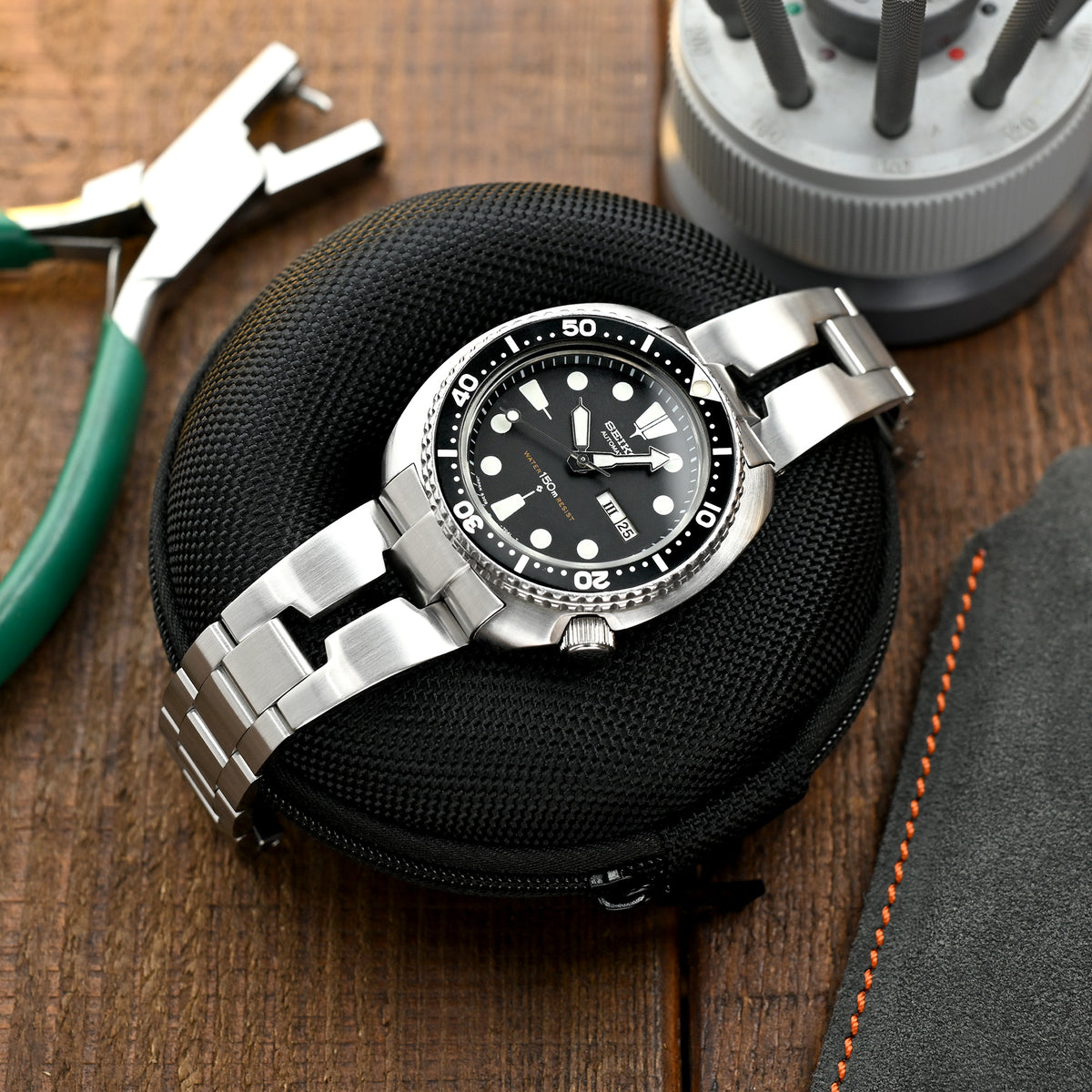 سوار ساعة شفرة حلاقة عتيق 22 مم متوافق مع Seiko 6309-7040 و6306-7001، من الفولاذ المقاوم للصدأ 316L مع مشبك V مصقول