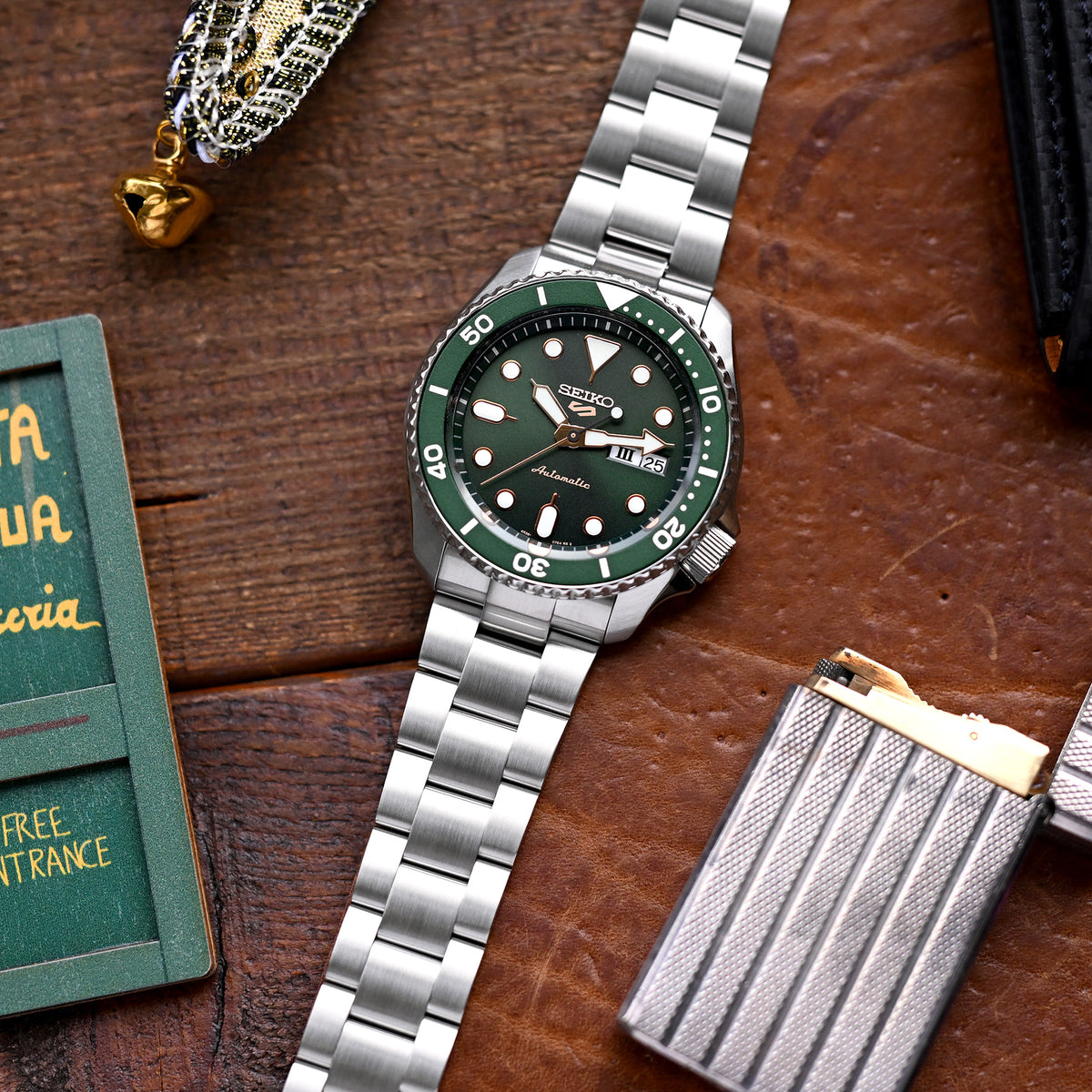 سوار ساعة Super-O Boyer مقاس 22 مم لساعات Seiko 5 Sports 42.5 مم SRPD51 SRPD55 SBSA003، من الستانلس ستيل المصقول، مع مشبك V Diver