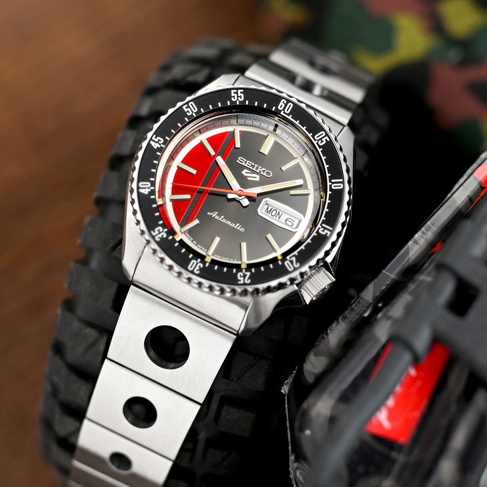 22mm Rollball version II Watch Band for Seiko 5 Sports 42.5mm, 316L Stainless Steel Brushed Baton Diver Clasp Strapcode Watch Bands