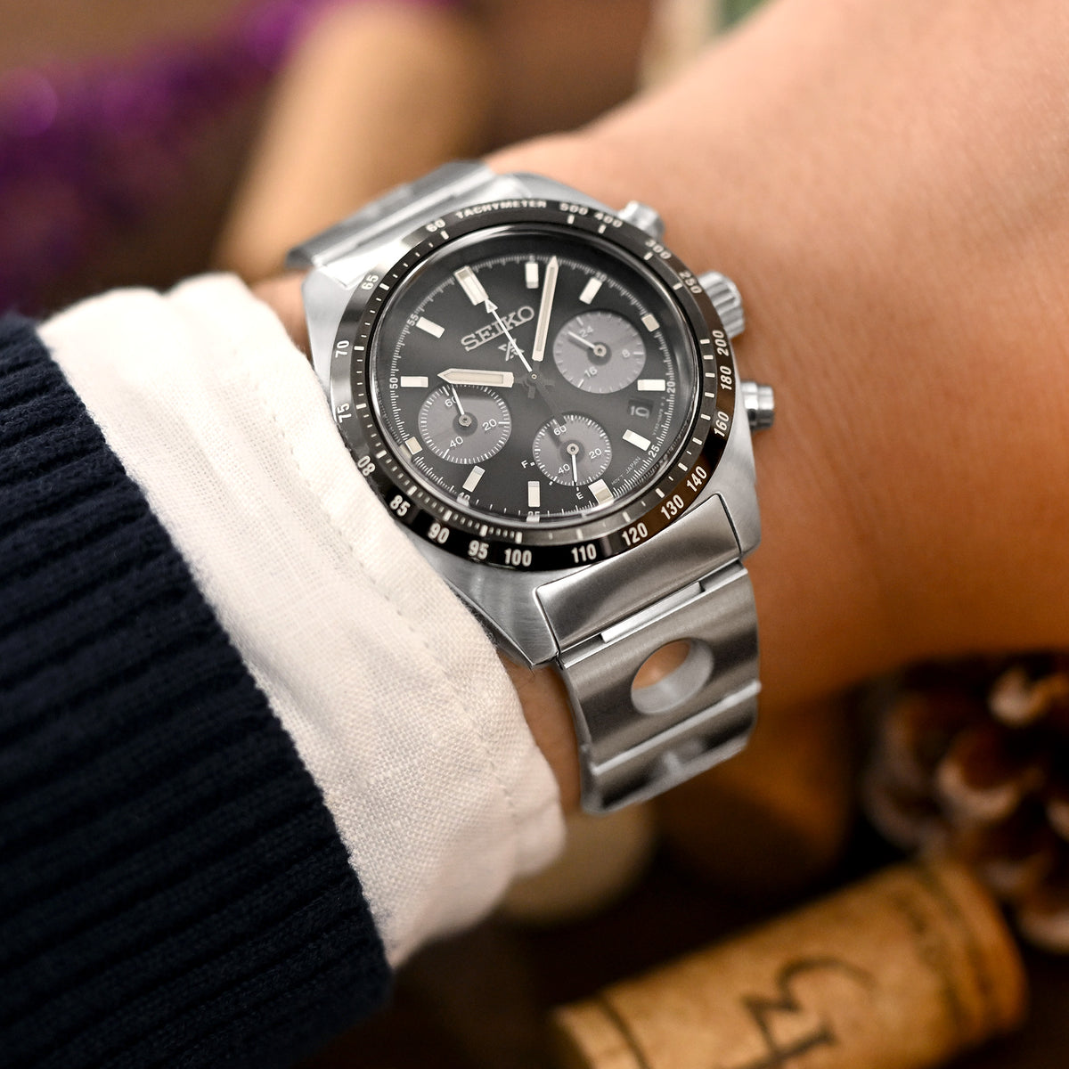 سوار ساعة رولبول 20 مم II لساعات سيكو بروسبكس سبيدتايمر SSC813 SSC815 SSC817، ستانلس ستيل - مصقول، إبزيم V دايفر