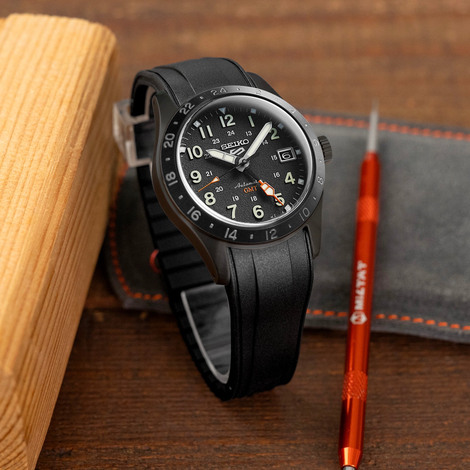 StrapXPro - SX2B (Ver.2) Rubber Strap for New Seiko 5 Sports Field Watch GMT Series, Black Strapcode watch bands