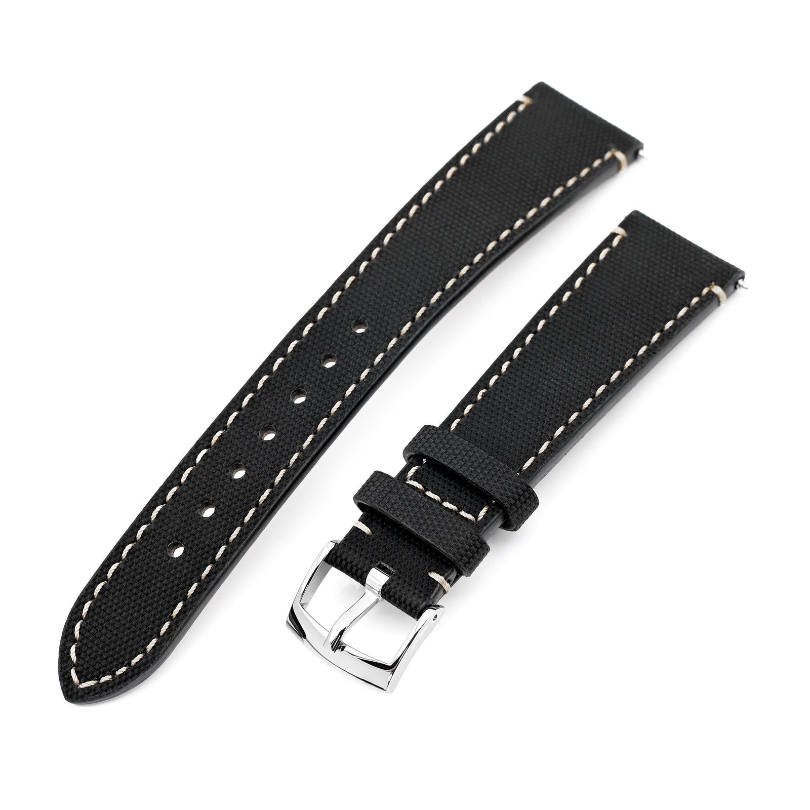 20mm Quick Release Black Woven Sailcloth Watch Band with Italian Leather Lining Strapcode