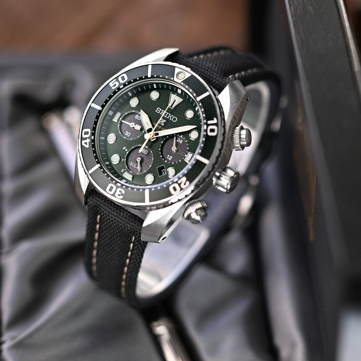 Aviator Style Black Canvas Quick Release Watch Band, 20mm or 22mm