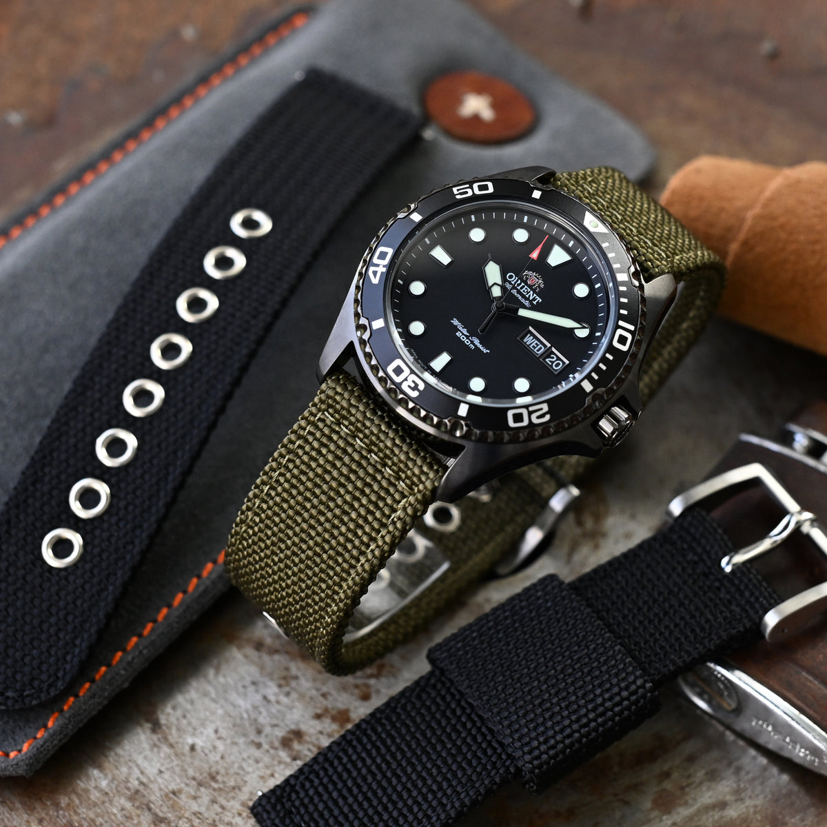 22mm Military Green Premium Nylon Weaved Quick Release Watch Band with Eyelet