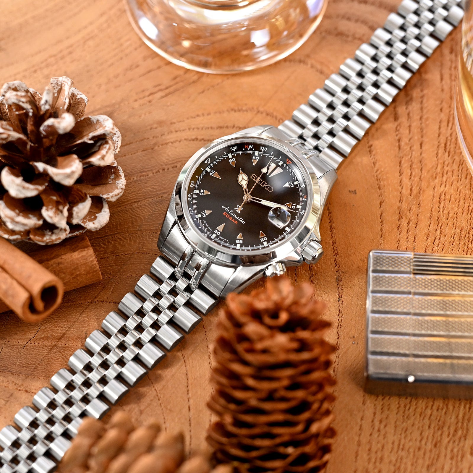 20mm Super-JUB II Watch Band for Seiko Alpinist SARB017, 316L Stainless Steel Brushed V-Clasp Strapcode Watch Bands